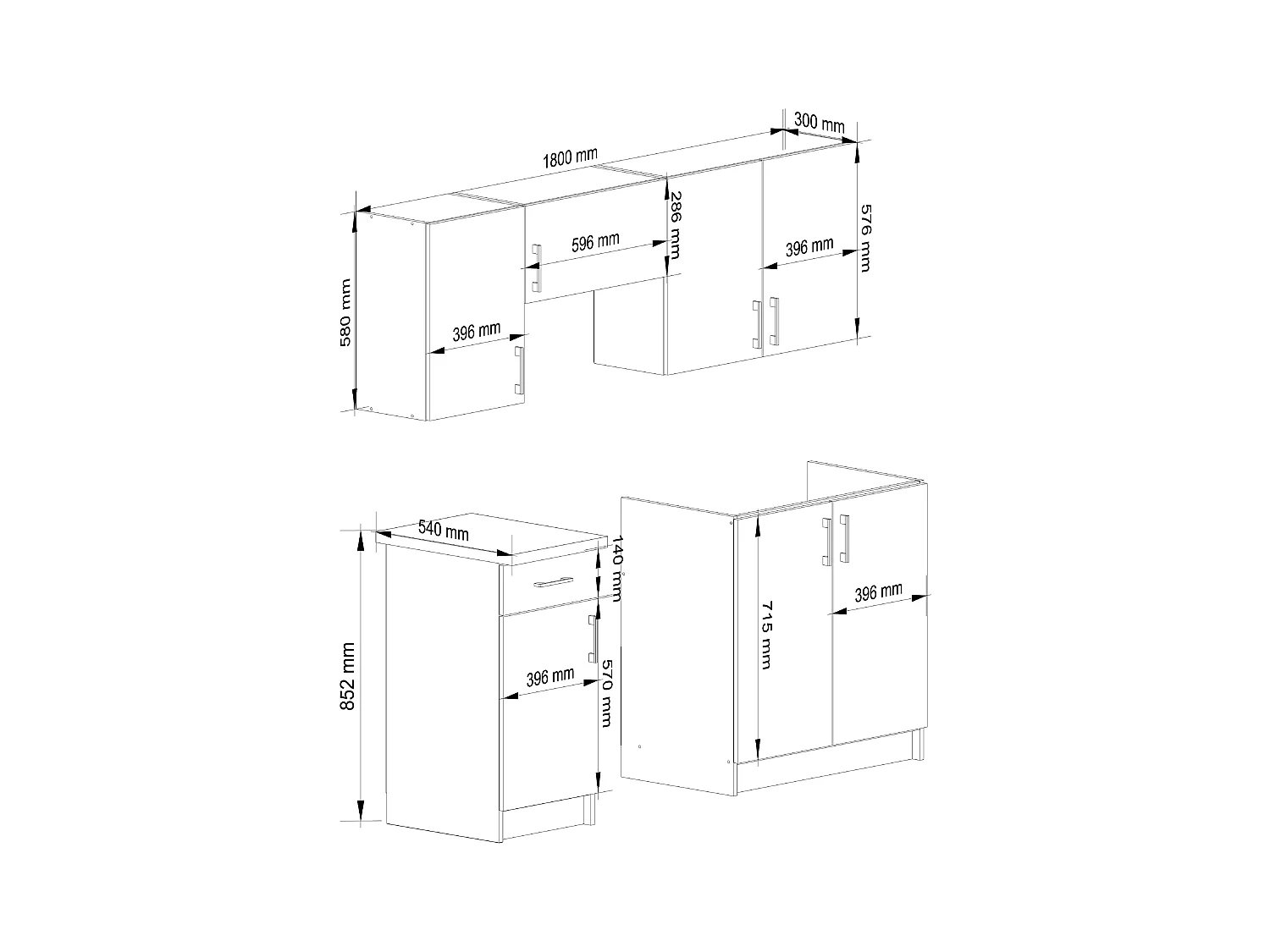 Ensemble De Cuisine AKORD LIMA 1.8m Blanc 180 cm 7 portes 1 tiroir façade Chêne Sonoma 8 étagères 180x44,5x203 cm