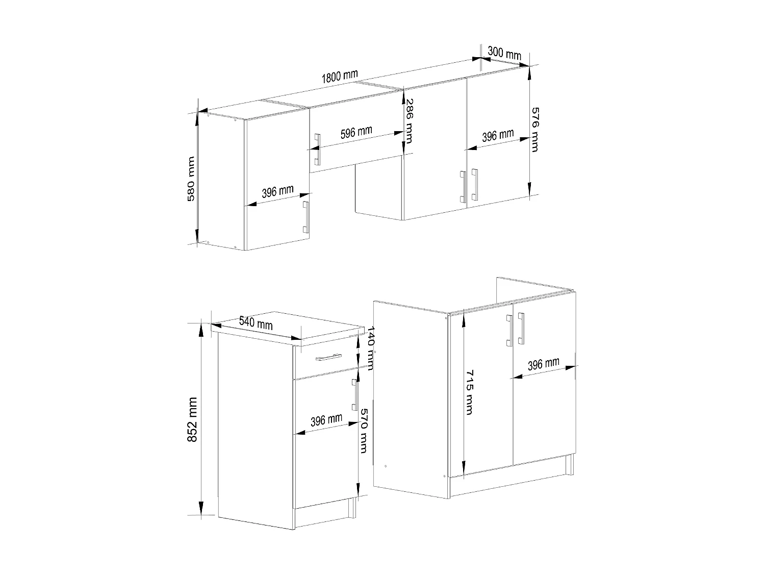 Ensemble De Cuisine AKORD LIMA 1.8m Blanc 180 cm 7 portes 1 tiroir façade Chêne Sonoma 8 étagères 180x44,5x203 cm
