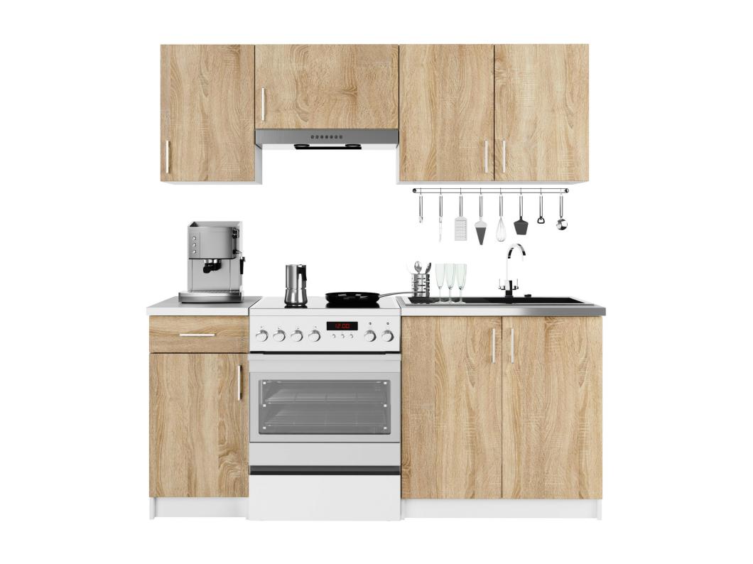 Zestaw kuchenny AKORD LIMA 1.8m Biały 180 cm 7 drzwi 1 szuflada kolor Dąb Sonoma mat 8 półek 180x44,5x203 cm