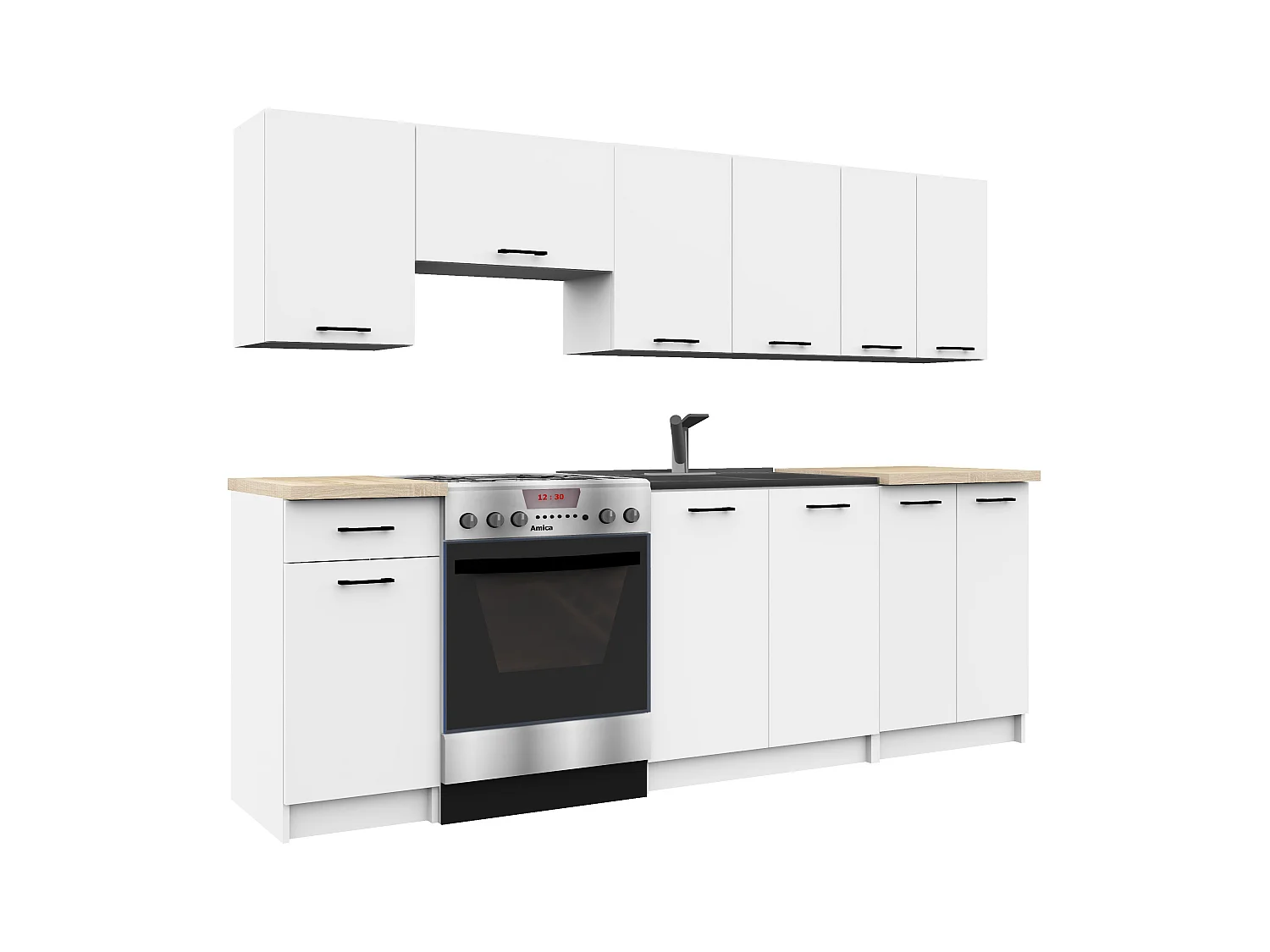 Ensemble De Cuisine AKORD OLIWIA 2.4m Blanc 240 cm 11 portes 1 tiroir façade Blanche 240x46x203 cm