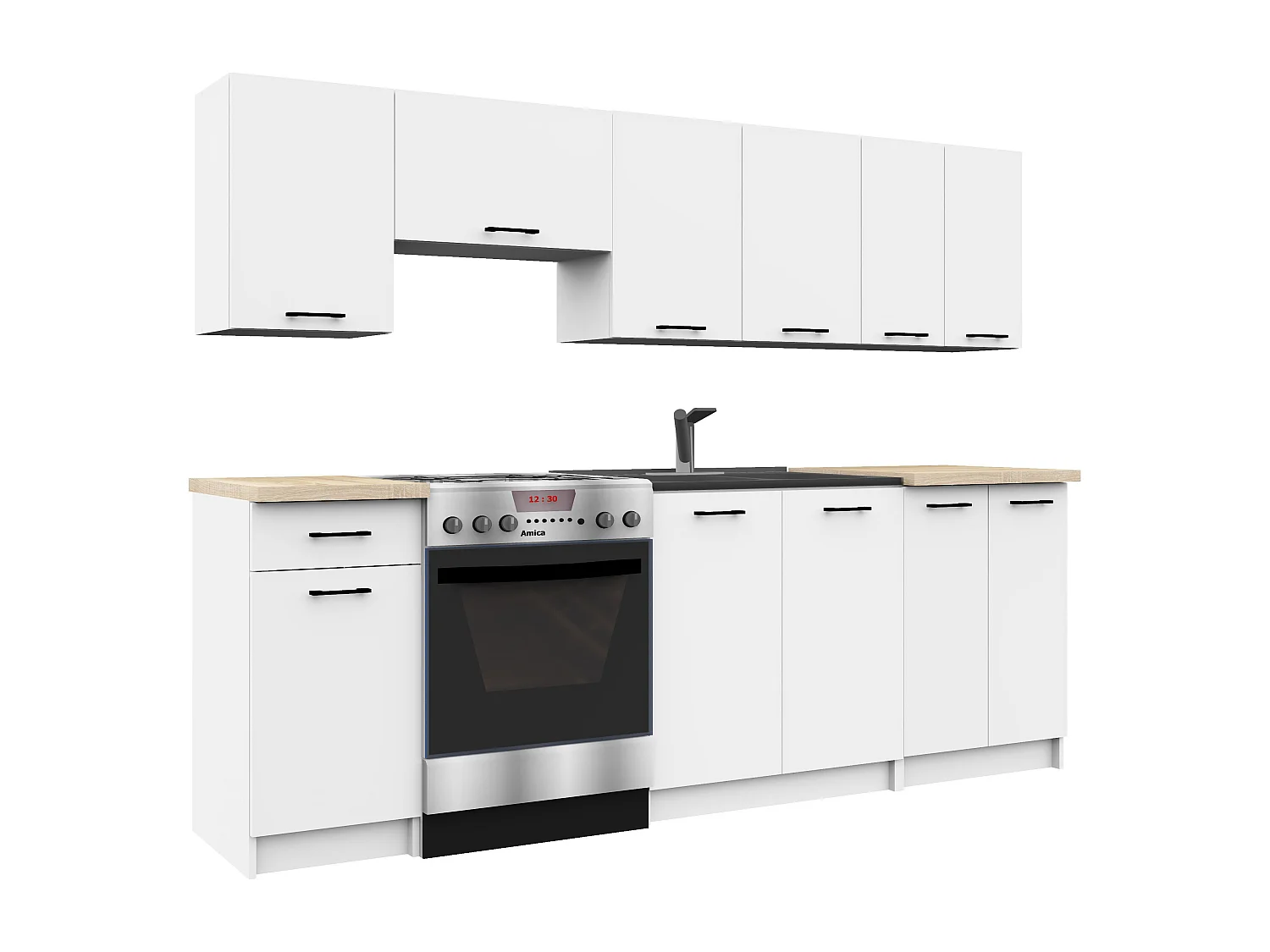 Ensemble De Cuisine AKORD OLIWIA 2.4m Blanc 240 cm 11 portes 1 tiroir façade Blanche 240x46x203 cm