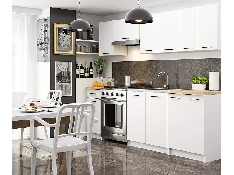 Complete Keuken, Keukenmeubelset OLIWIA met Verkblad 240 cm breed / Keukeneenheid zonder apparatuur / Wit / 240 x 203 x 46 cm