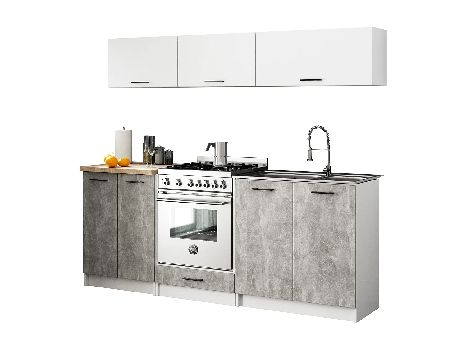 Zestaw kuchenny AKORD OLIWIA G1 2.0m Biały 200 cm 8 drzwi kolor Beton mat 6 półek 200x46x174 cm