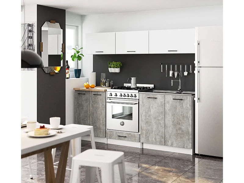 Zestaw kuchenny AKORD OLIWIA G1 2.0m Biały 200 cm 8 drzwi kolor Beton mat 6 półek 200x46x174 cm