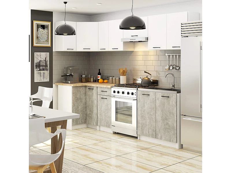 Ensemble De Cuisine AKORD OLIWIA Blanc 300 cm 11 portes 1 tiroir façade Béton 300x46x203 cm