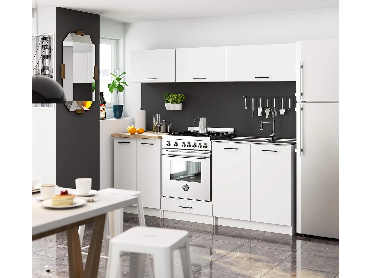 Zestaw kuchenny AKORD OLIWIA G1 2.0m Biały 200 cm 8 drzwi kolor Biały mat 6 półek 200x46x174 cm