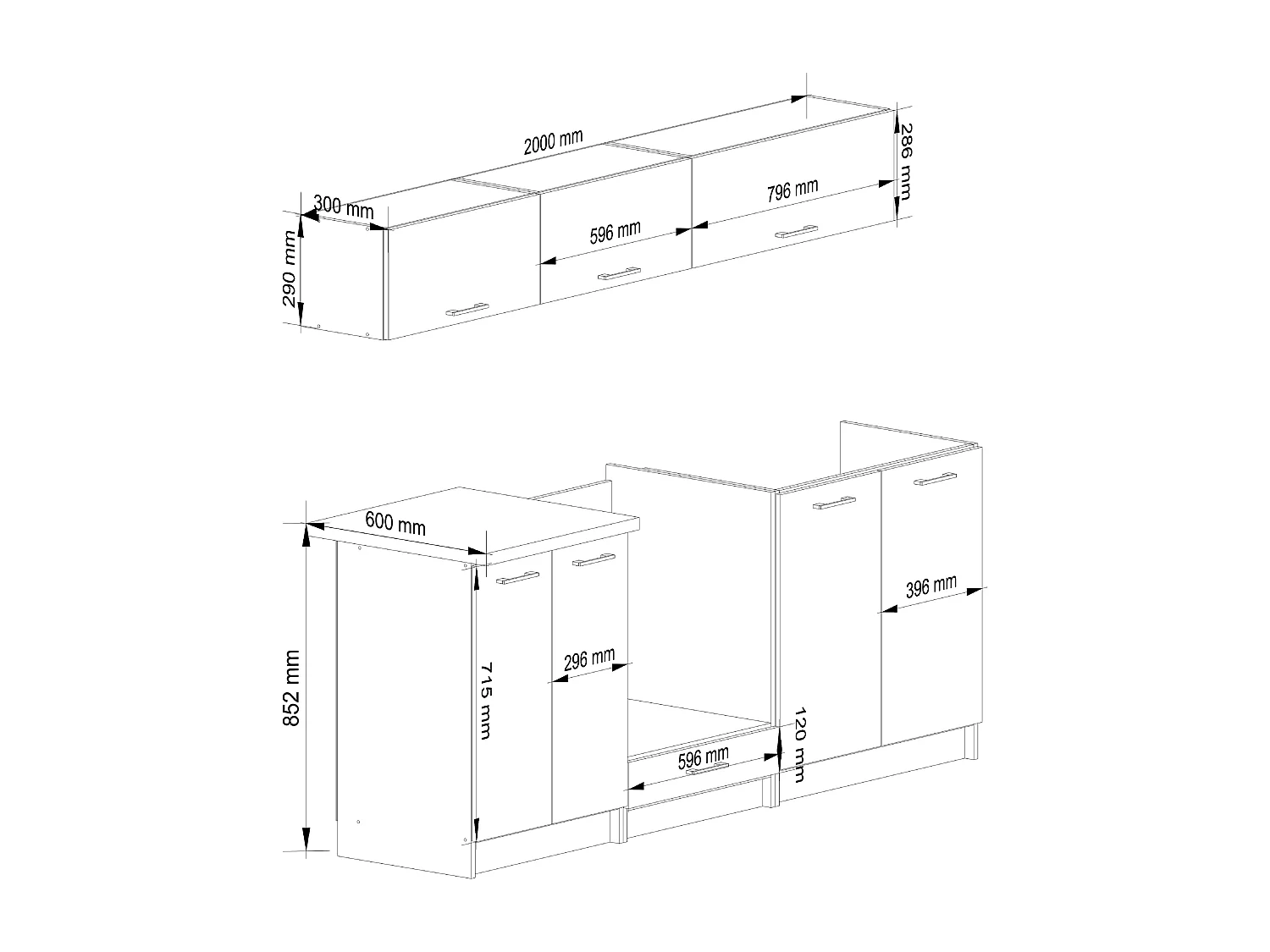 Zestaw kuchenny AKORD OLIWIA G1 2.0m Biały 200 cm 8 drzwi kolor Biały mat 6 półek 200x46x174 cm