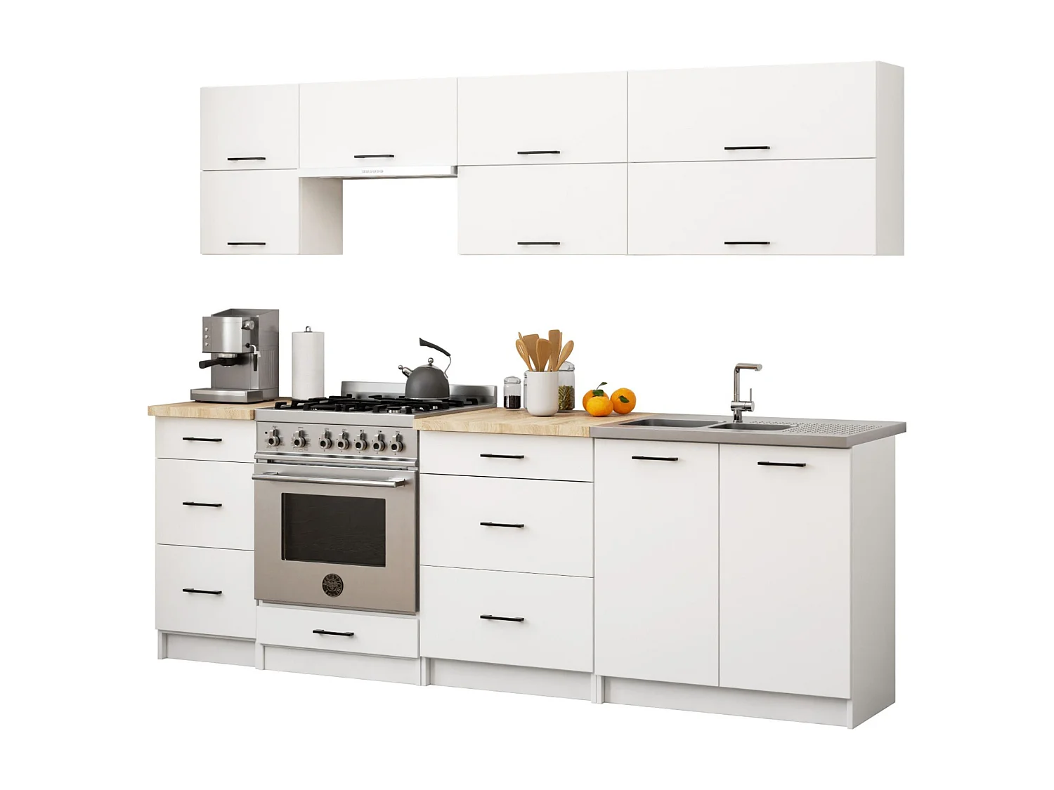 Küchenmöbelset AKORD OLIWIA G2 Weiß 240 cm 10 Turen mit 6 Schubladen 9 Ebenen B240 x H203 x T46 cm