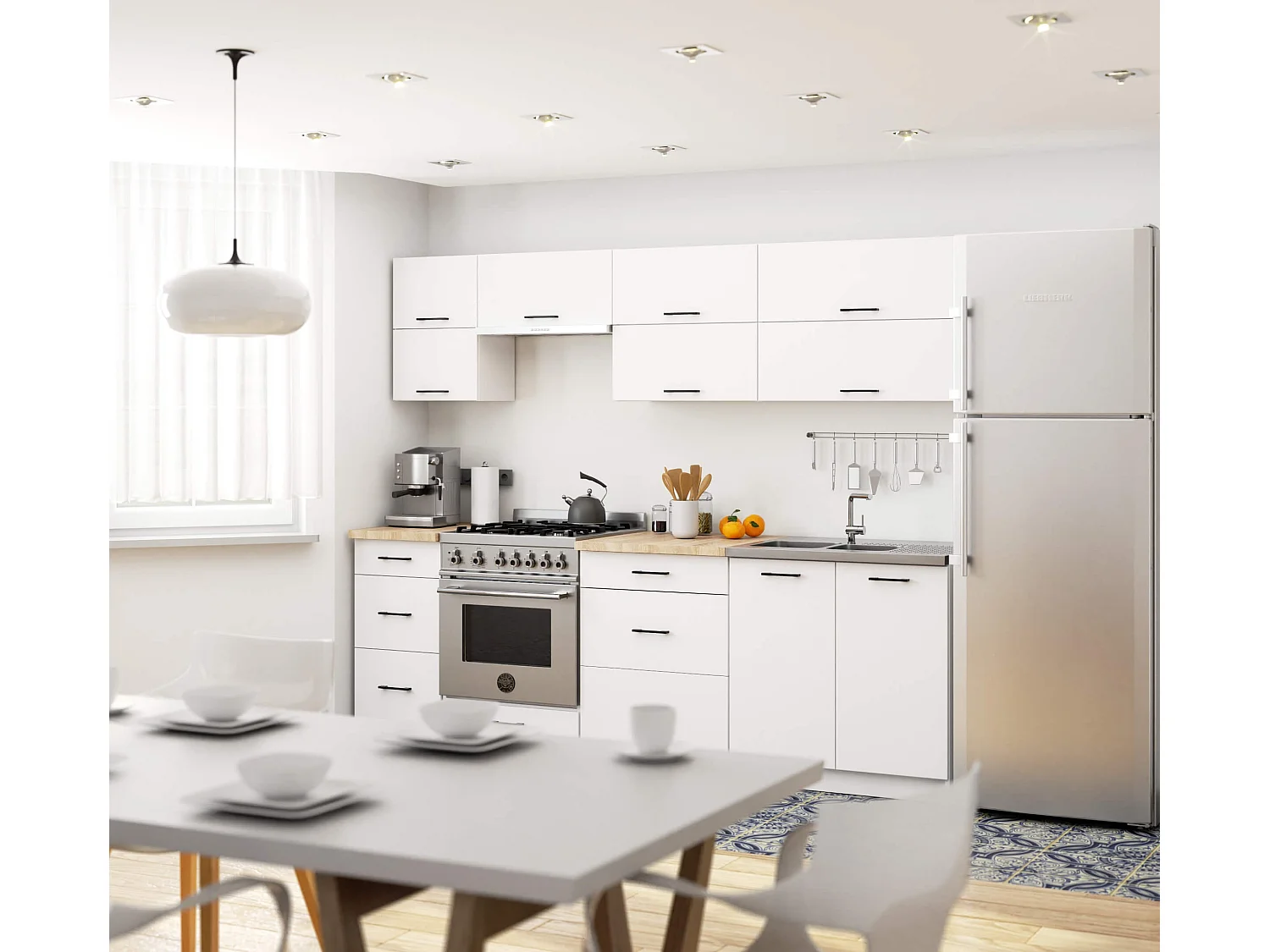 Ensemble De Cuisine AKORD OLIWIA G2 Blanc 240 cm 10 portes 6 tiroirs façade Blanche 240x46x203 cm