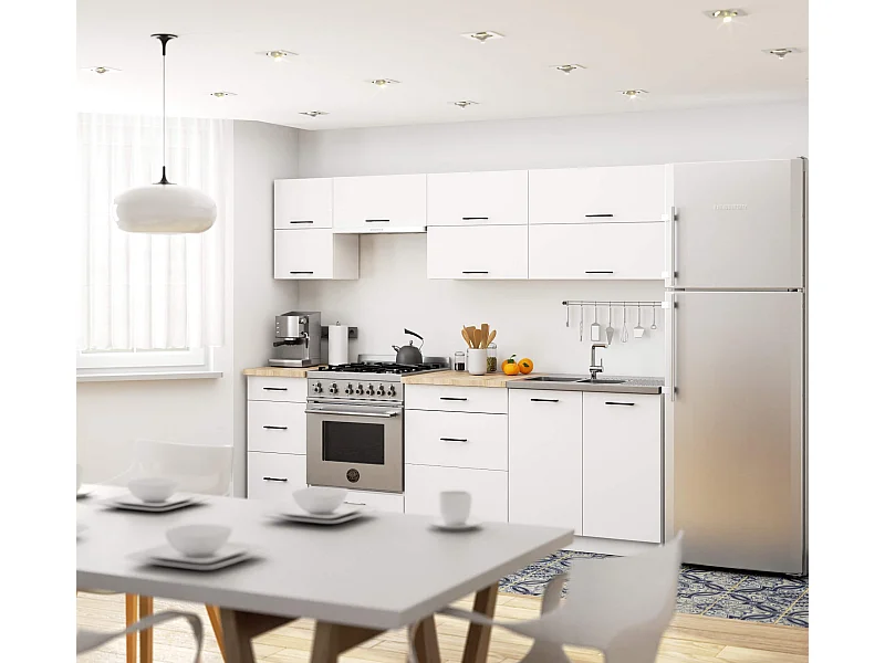 Zestaw kuchenny AKORD OLIWIA G2 2.4m Biały 240 cm 10 drzwi 6 szuflad kolor Biały mat 9 półek 240x46x203 cm