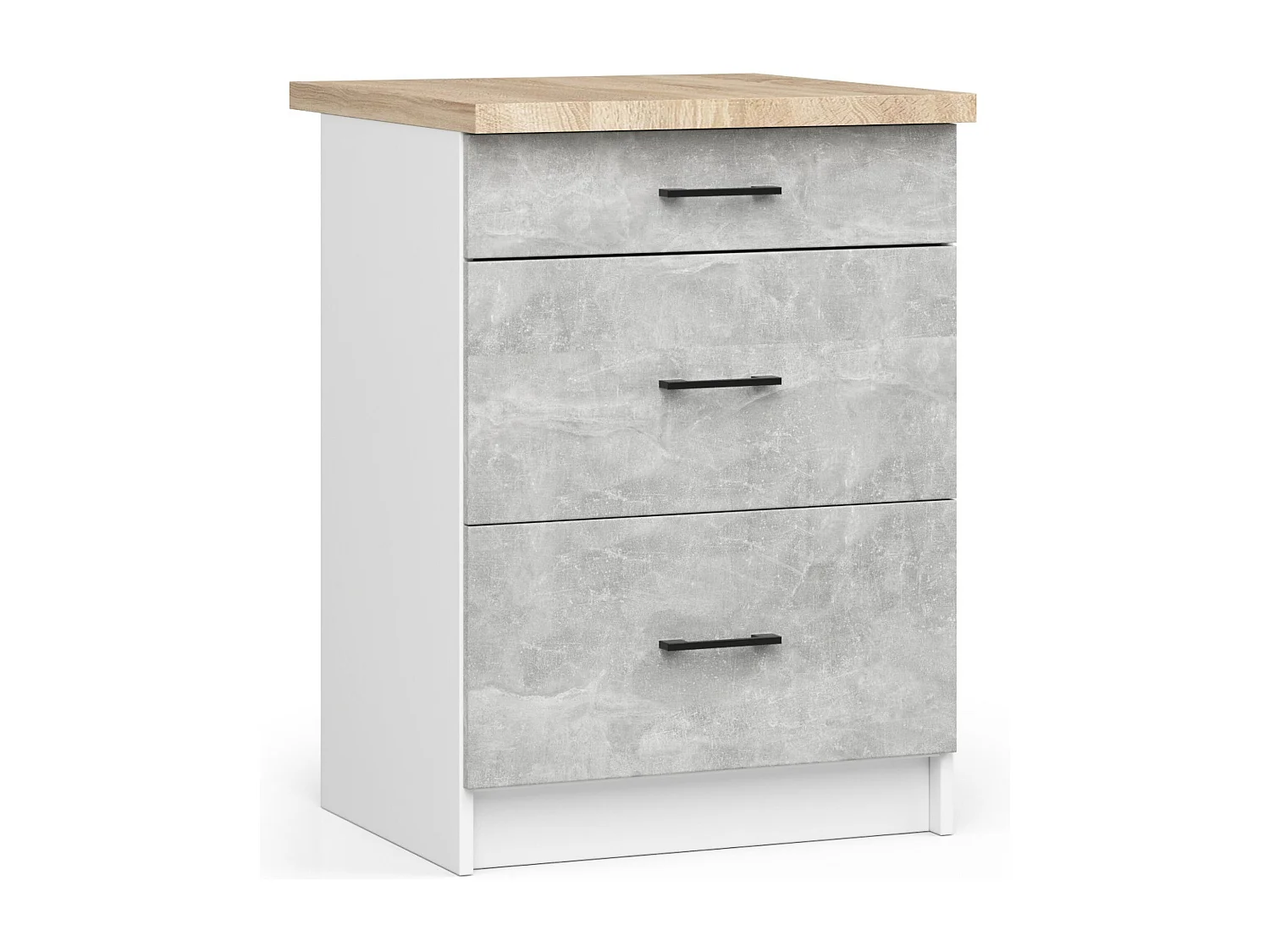 Küchenmöbelset AKORD OLIWIA G2 Weiß 240 cm 10 Turen mit 6 Schubladen 9 Ebenen Front Beton B240 x H203 x T46 cm