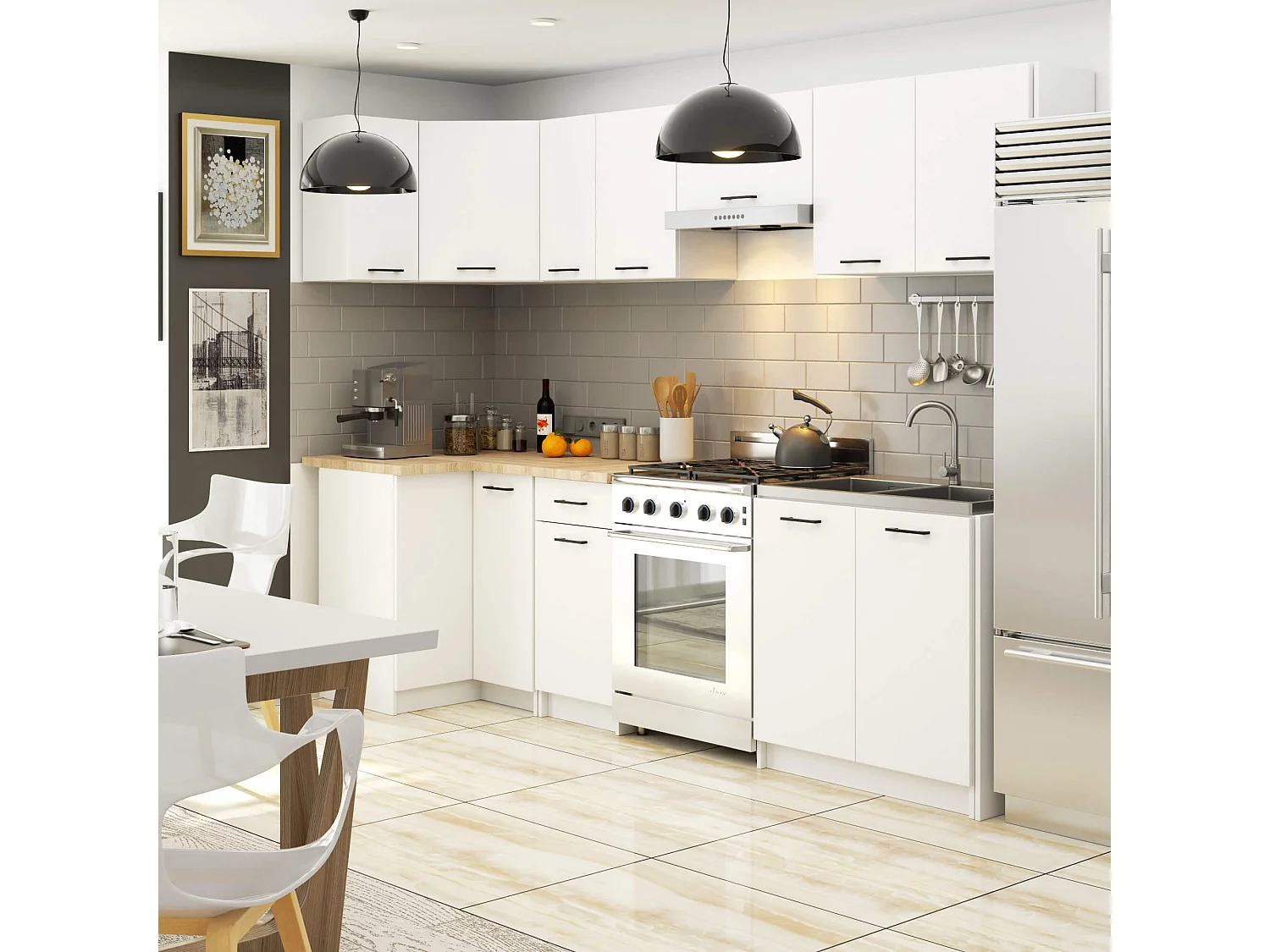 Ensemble De Cuisine AKORD OLIWIA Blanc 300 cm 11 portes 1 tiroir façade Blanche 300x46x203 cm