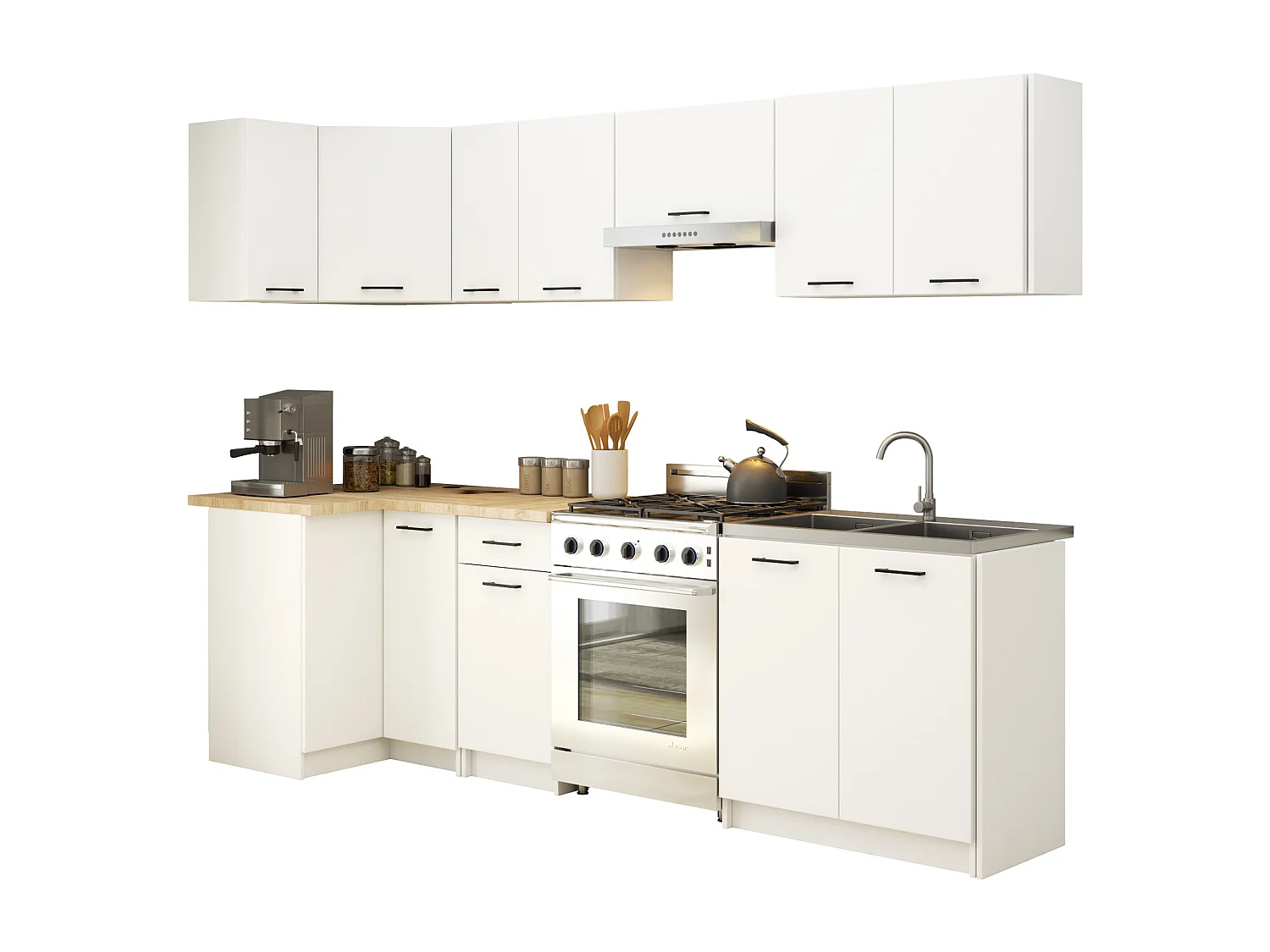 Ensemble De Cuisine AKORD OLIWIA Blanc 300 cm 11 portes 1 tiroir façade Blanche 300x46x203 cm