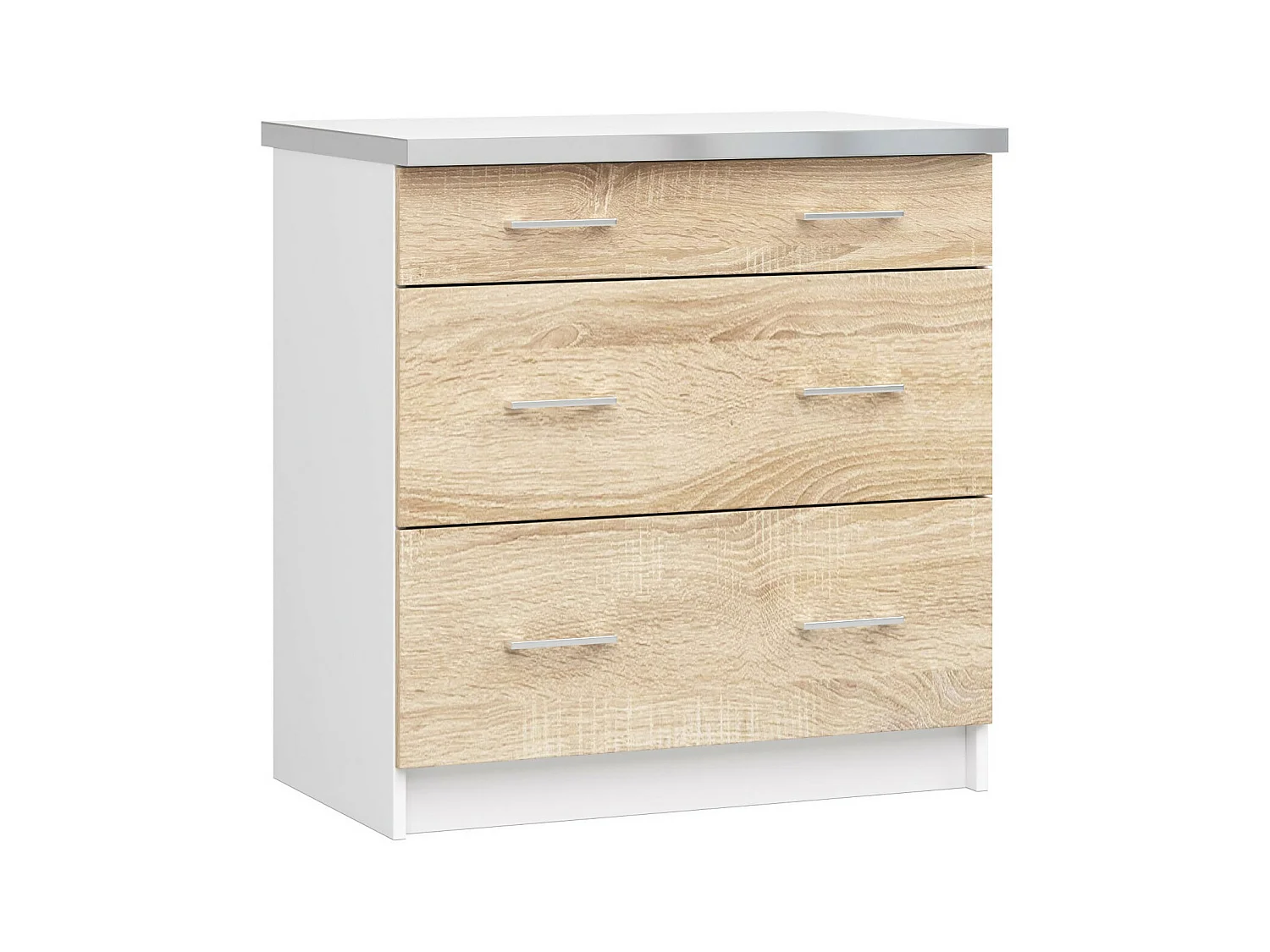 Armoires de cuisine basse AKORD S80 LIMA Blanc 80 cm 3 tiroirs façade Chêne Sonoma 80x44,5x82 cm