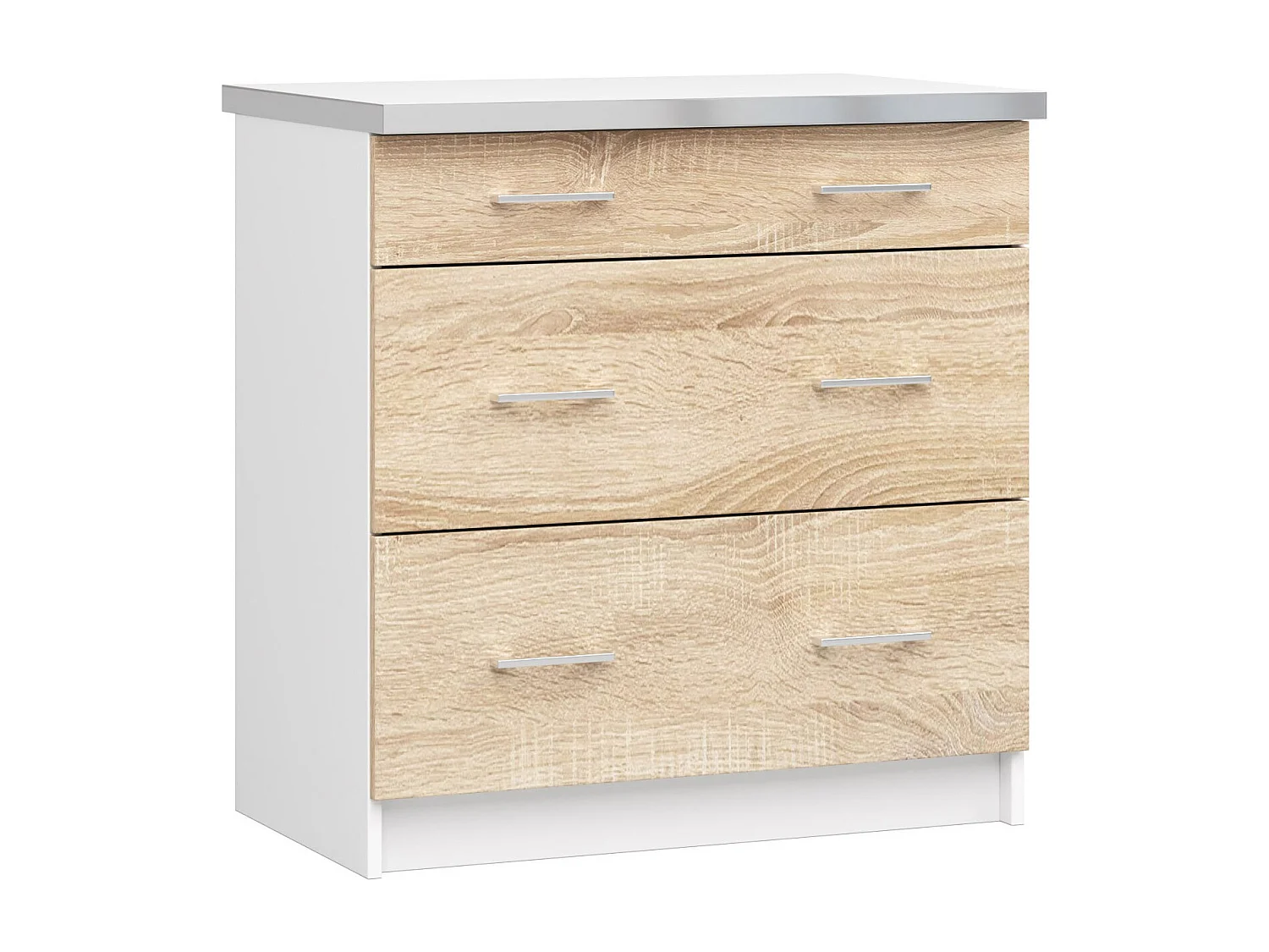 Armoires de cuisine basse AKORD S80 LIMA Blanc 80 cm 3 tiroirs façade Chêne Sonoma 80x44,5x82 cm