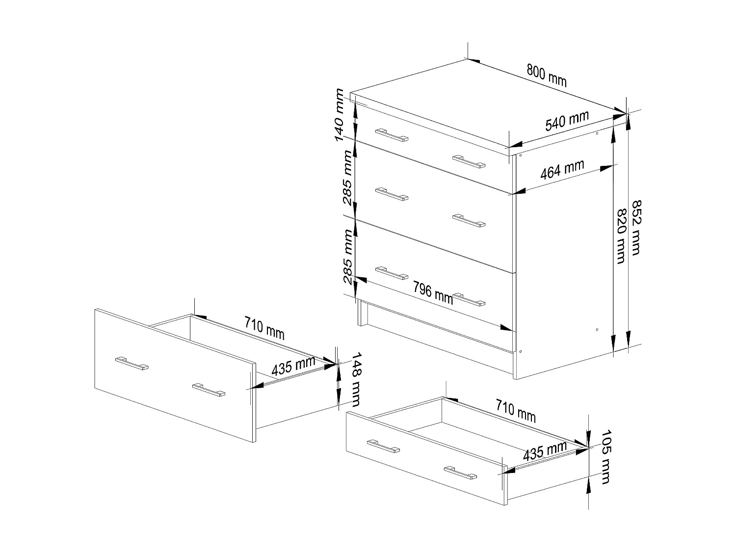 Armoires de cuisine basse AKORD S80 LIMA Blanc 80 cm 3 tiroirs façade Chêne Sonoma 80x44,5x82 cm