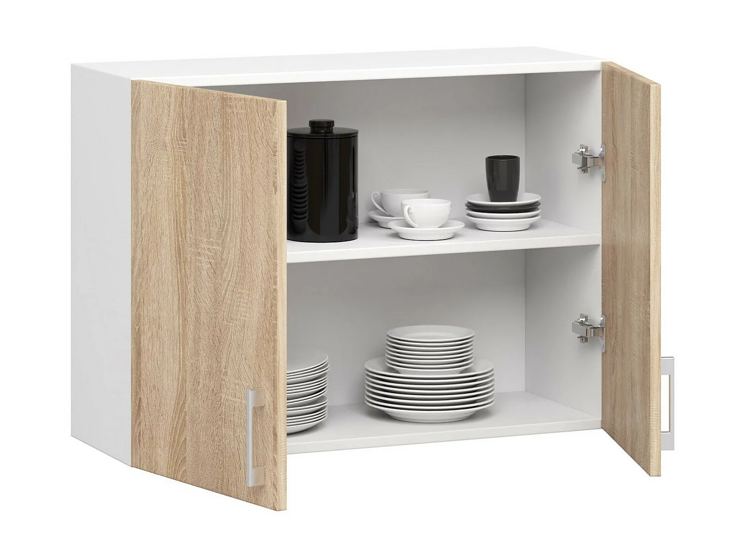 Armario colgante de cocina AKORD W80 Lima Blanco 80 cm 2 puertas Roble Sonoma 2 estantes 80x30,5x58 cm