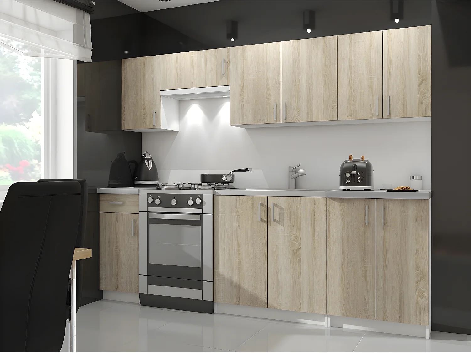 Armario colgante de cocina AKORD W80 Lima Blanco 80 cm 2 puertas Roble Sonoma 2 estantes 80x30,5x58 cm