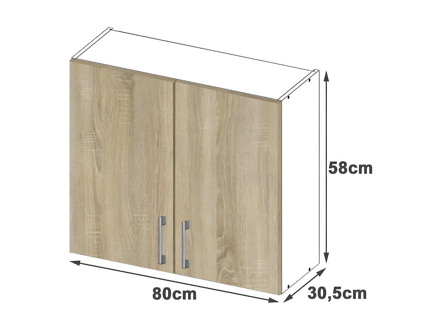 Armoires de cuisine haute AKORD W80 LIMA Blanc 80 cm 2 portes façade Chêne Sonoma 2 étagères 80x30,5x58 cm
