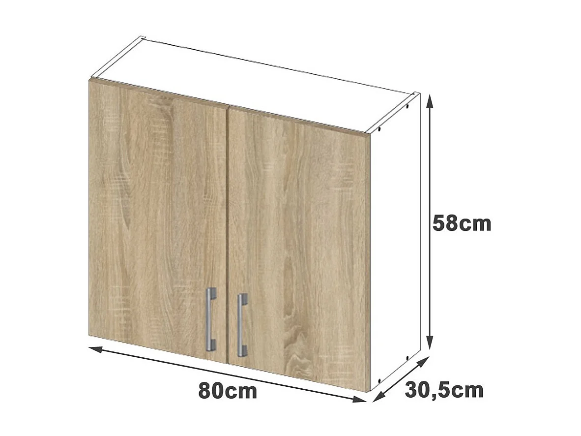 Armoires de cuisine haute AKORD W80 LIMA Blanc 80 cm 2 portes façade Chêne Sonoma 2 étagères 80x30,5x58 cm