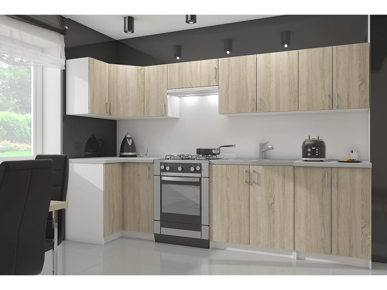 Armoires de cuisine haute AKORD W40 LIMA H720 Blanc 40 cm 1 porte façade Chêne Sonoma 2 étagères 40x30,5x72 cm