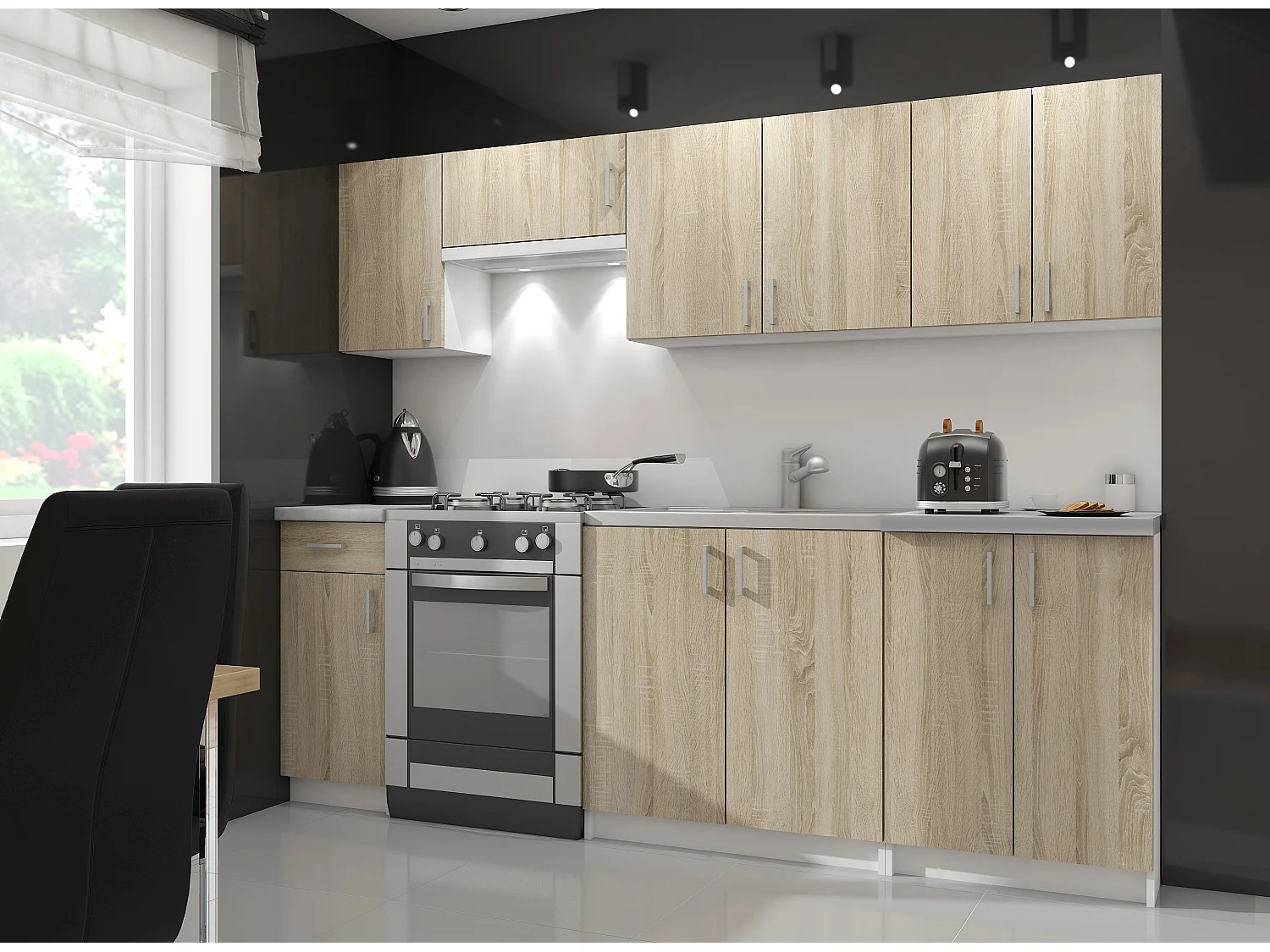 Armoires de cuisine haute AKORD W40 LIMA H720 Blanc 40 cm 1 porte façade Chêne Sonoma 2 étagères 40x30,5x72 cm