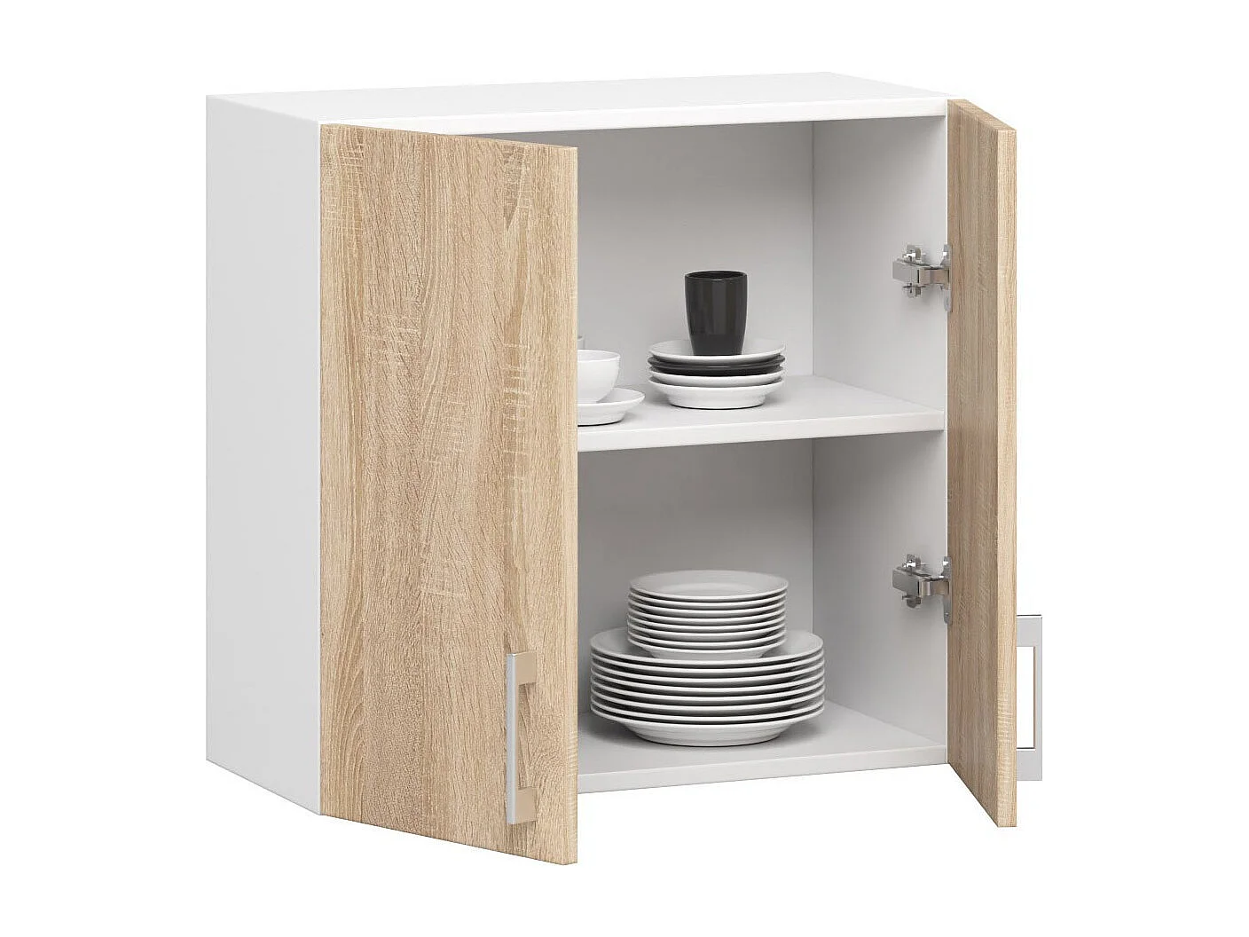Armoires de cuisine haute AKORD W60 LIMA Blanc 60 cm 2 portes façade Chêne Sonoma 2 étagères 60x30,5x58 cm