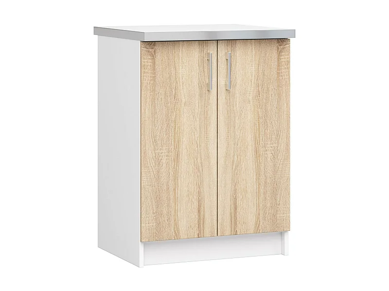 Küchenschrank AKORD LIMA modular S60 Unterschrank mit Arbeitsplatte Weiß 60 cm 2 Türen 2 Ebenen Front Sonoma-Eiche B60 x H82 x T44,5 cm