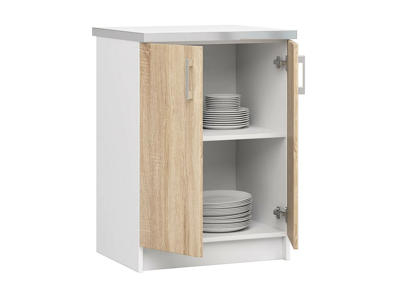 Keukenkast modulaire LIMA S60 met Verkblad / Onderkast met 2 Deuren / AKORD Furniture Factory / Wit - Sonoma Eik / 60 x 82 x 44,5 cm