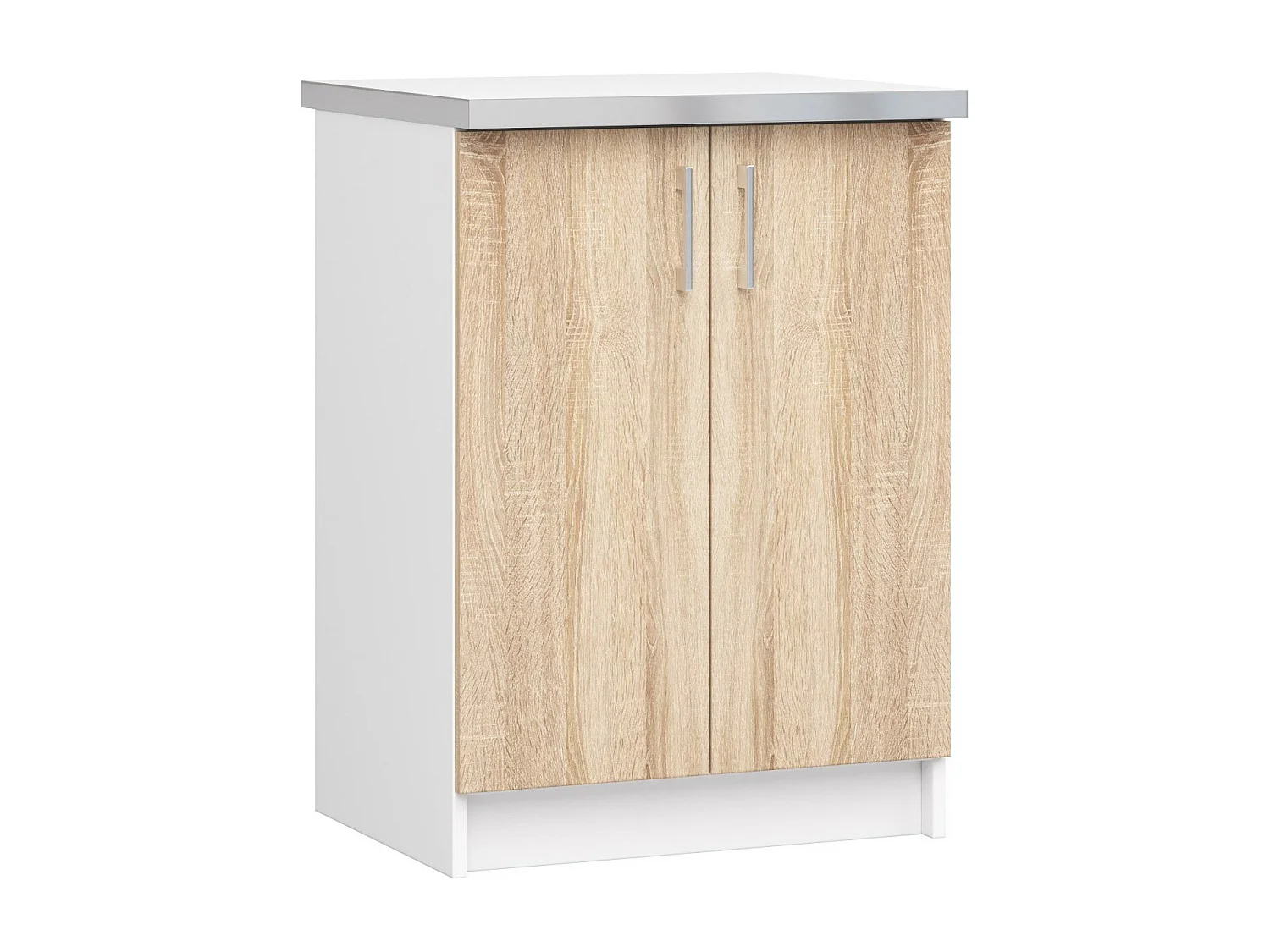 Armoires de cuisine basse AKORD S60 LIMA Blanc 60 cm 2 portes façade Chêne Sonoma 2 étagères 60x44,5x82 cm