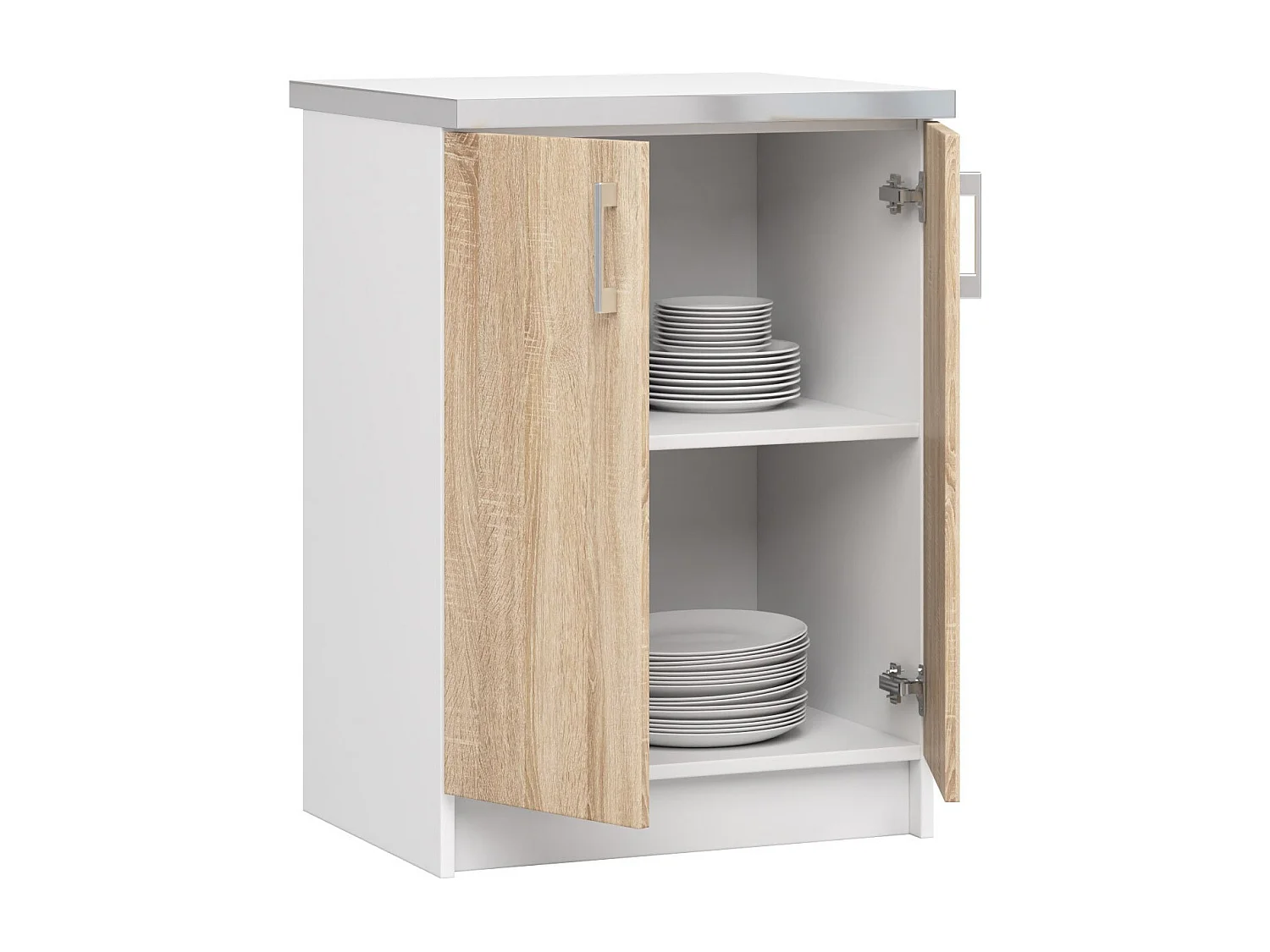 Armoires de cuisine basse AKORD S60 LIMA Blanc 60 cm 2 portes façade Chêne Sonoma 2 étagères 60x44,5x82 cm