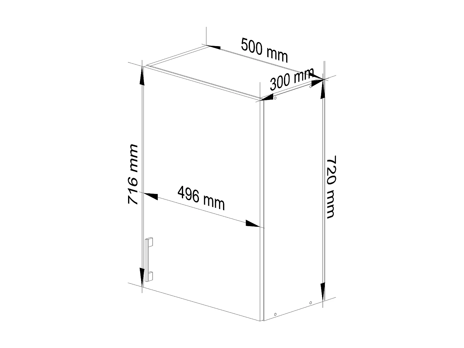 Armoires de cuisine haute AKORD W50 LIMA H720 Blanc 50 cm 1 porte façade Chêne Sonoma 2 étagères 50x30,5x72 cm