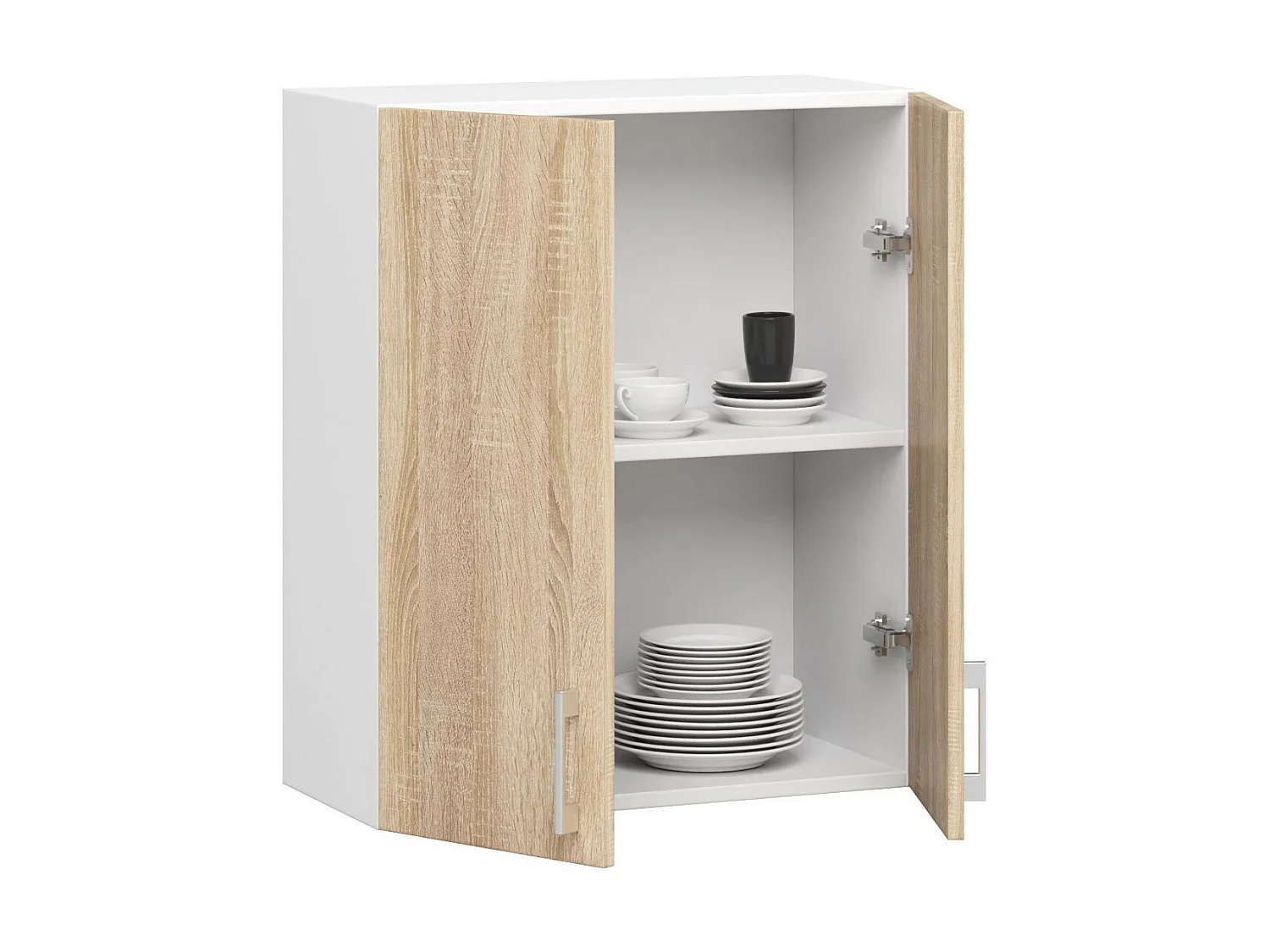 Armoires de cuisine haute AKORD W60 LIMA H720 Blanc 60 cm 2 portes façade Chêne Sonoma 2 étagères 60x30,5x72 cm