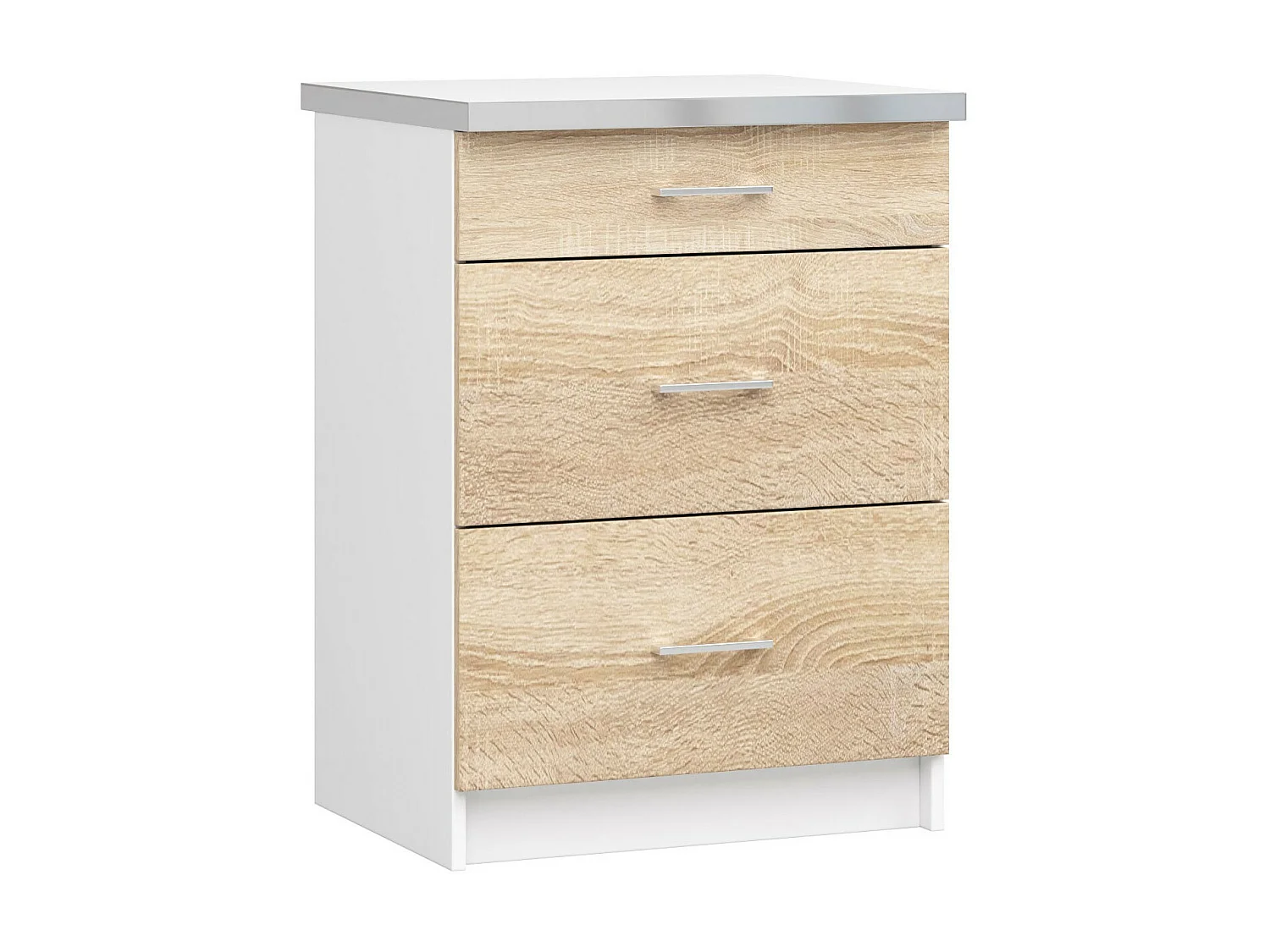 Küchenschrank AKORD LIMA modular S60 Schubladenunterschrank Weiß 60 cm 3 Schubladen Front Sonoma-Eiche B60 x H82 x T44,5 cm