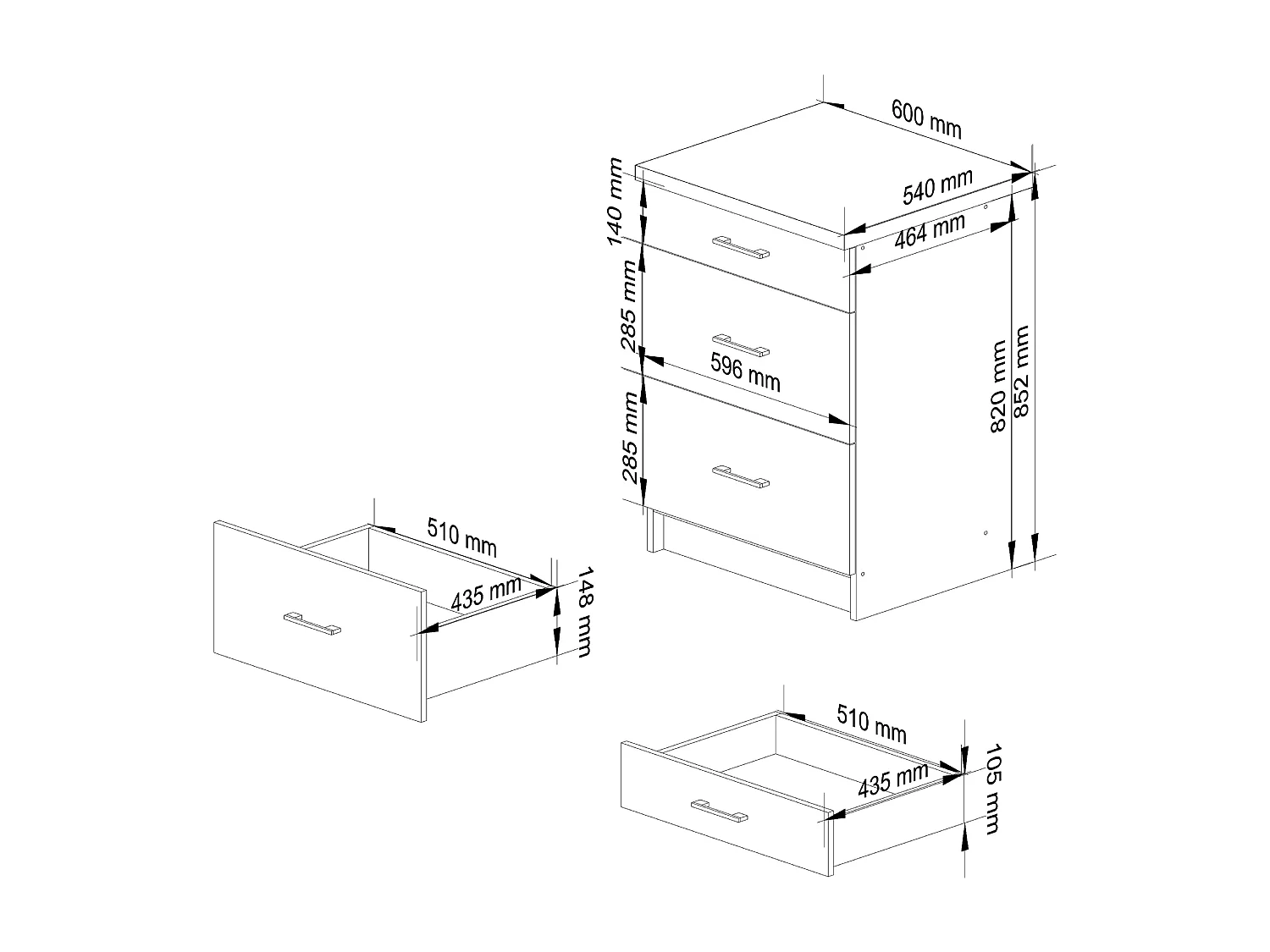 Küchenschrank AKORD LIMA modular S60 Schubladenunterschrank Weiß 60 cm 3 Schubladen Front Sonoma-Eiche B60 x H82 x T44,5 cm