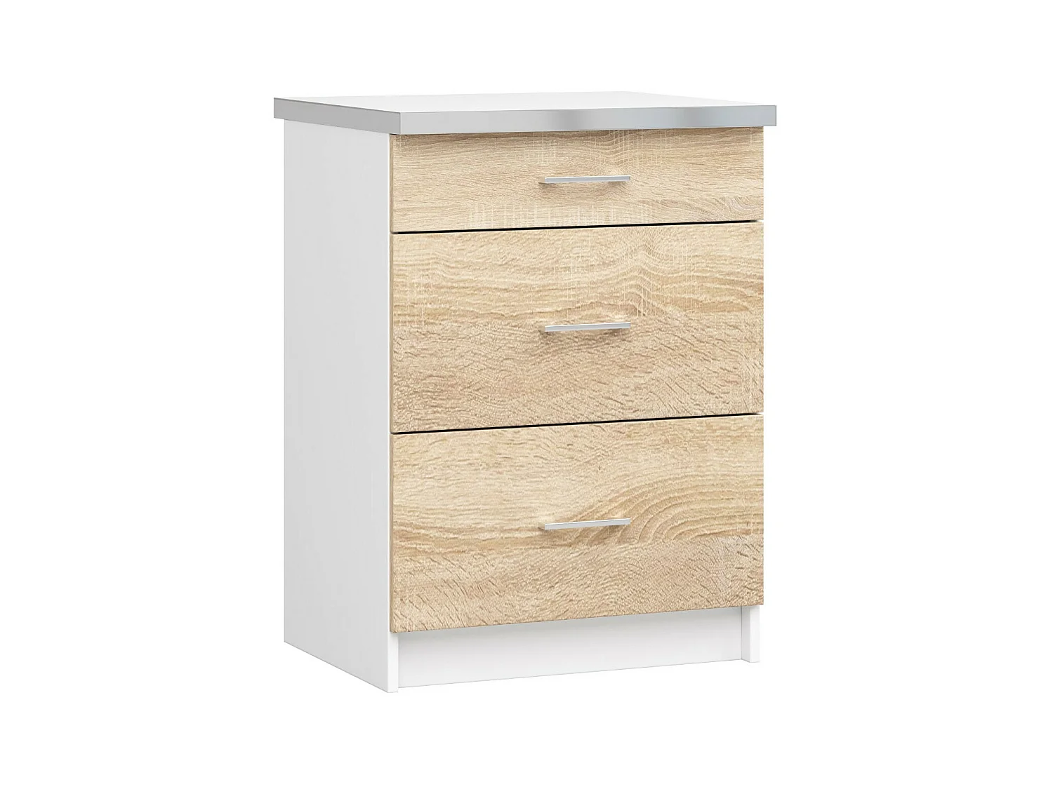 Armoires de cuisine basse AKORD S60 LIMA Blanc 60 cm 3 tiroirs façade Chêne Sonoma 60x44,5x82 cm