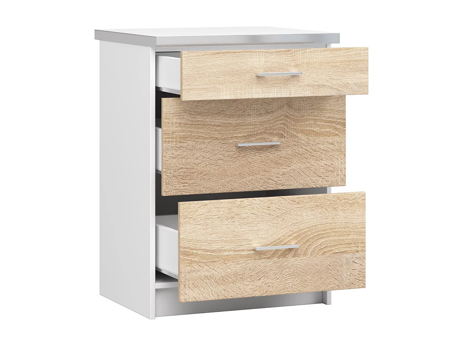 Armoires de cuisine basse AKORD S60 LIMA Blanc 60 cm 3 tiroirs façade Chêne Sonoma 60x44,5x82 cm