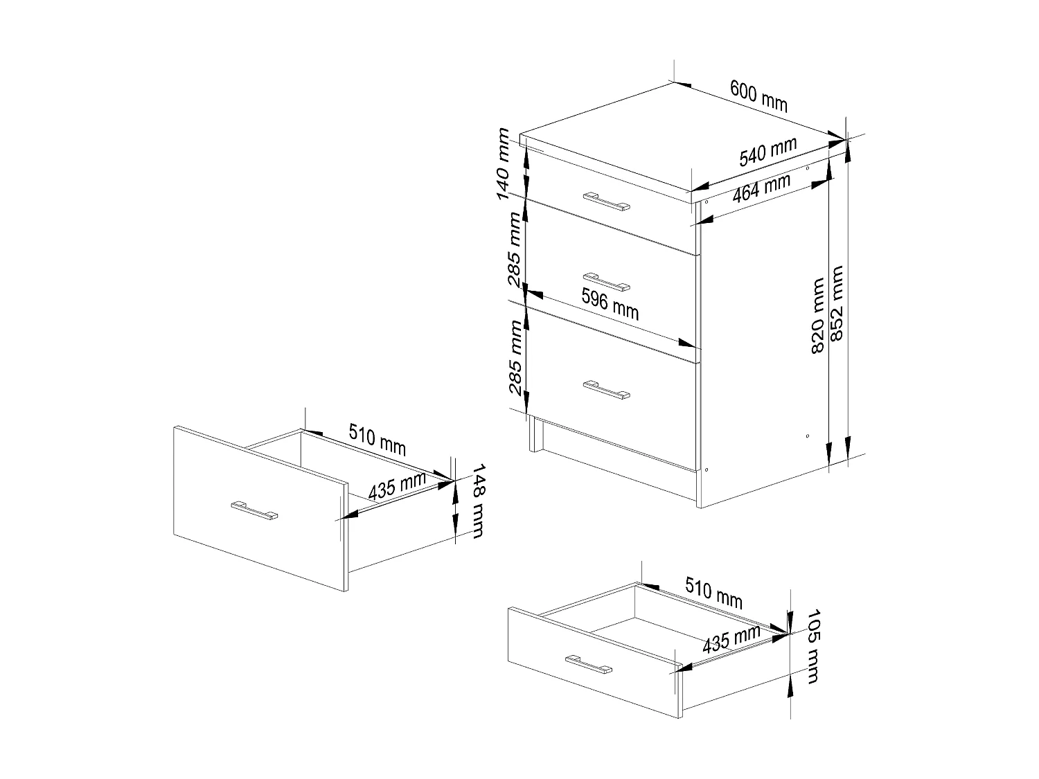 Armoires de cuisine basse AKORD S60 LIMA Blanc 60 cm 3 tiroirs façade Chêne Sonoma 60x44,5x82 cm