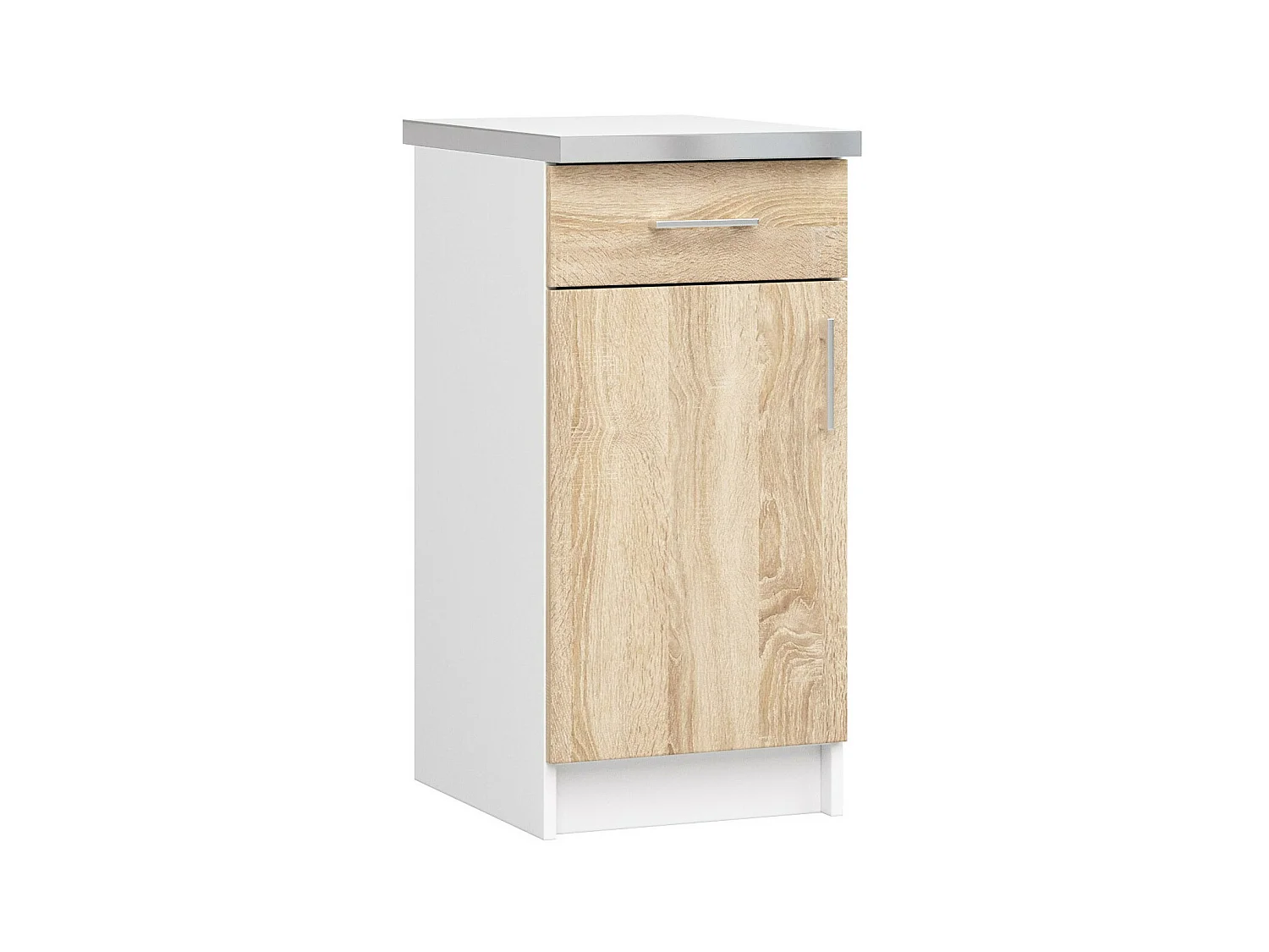 Armoires de cuisine basse AKORD S40 LIMA Blanc 40 cm 1 porte 1 tiroir façade Chêne Sonoma 2 étagères 40x44,5x82 cm