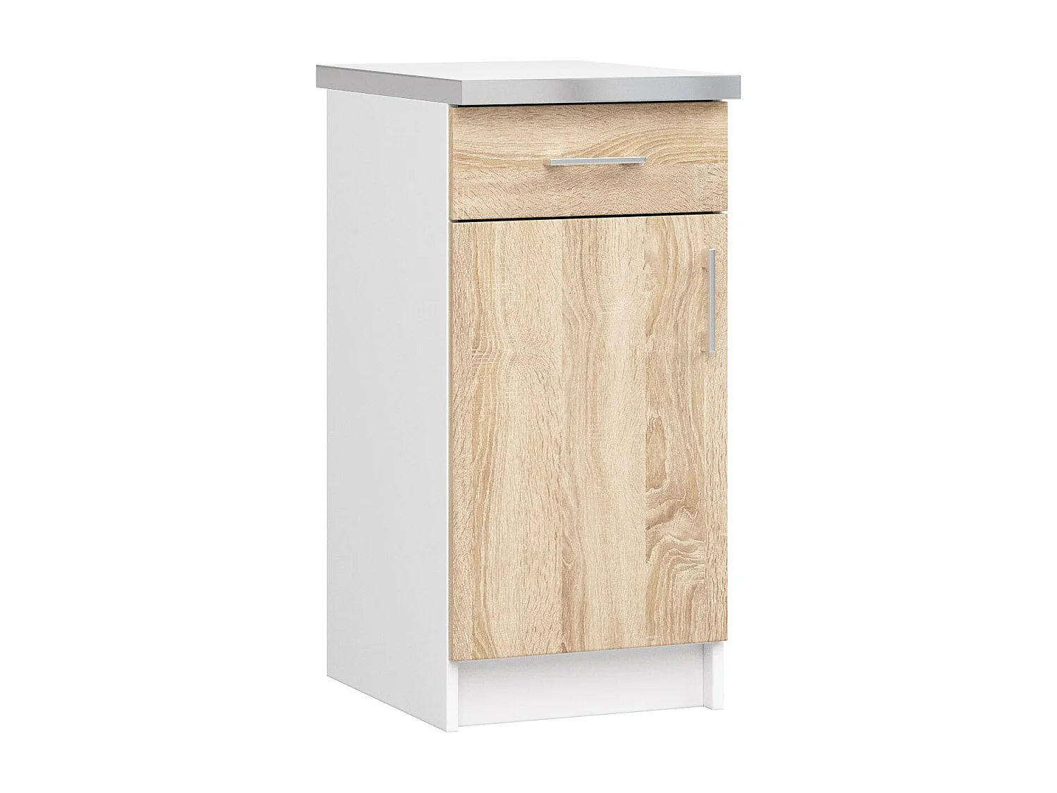 Armoires de cuisine basse AKORD S40 LIMA Blanc 40 cm 1 porte 1 tiroir façade Chêne Sonoma 2 étagères 40x44,5x82 cm