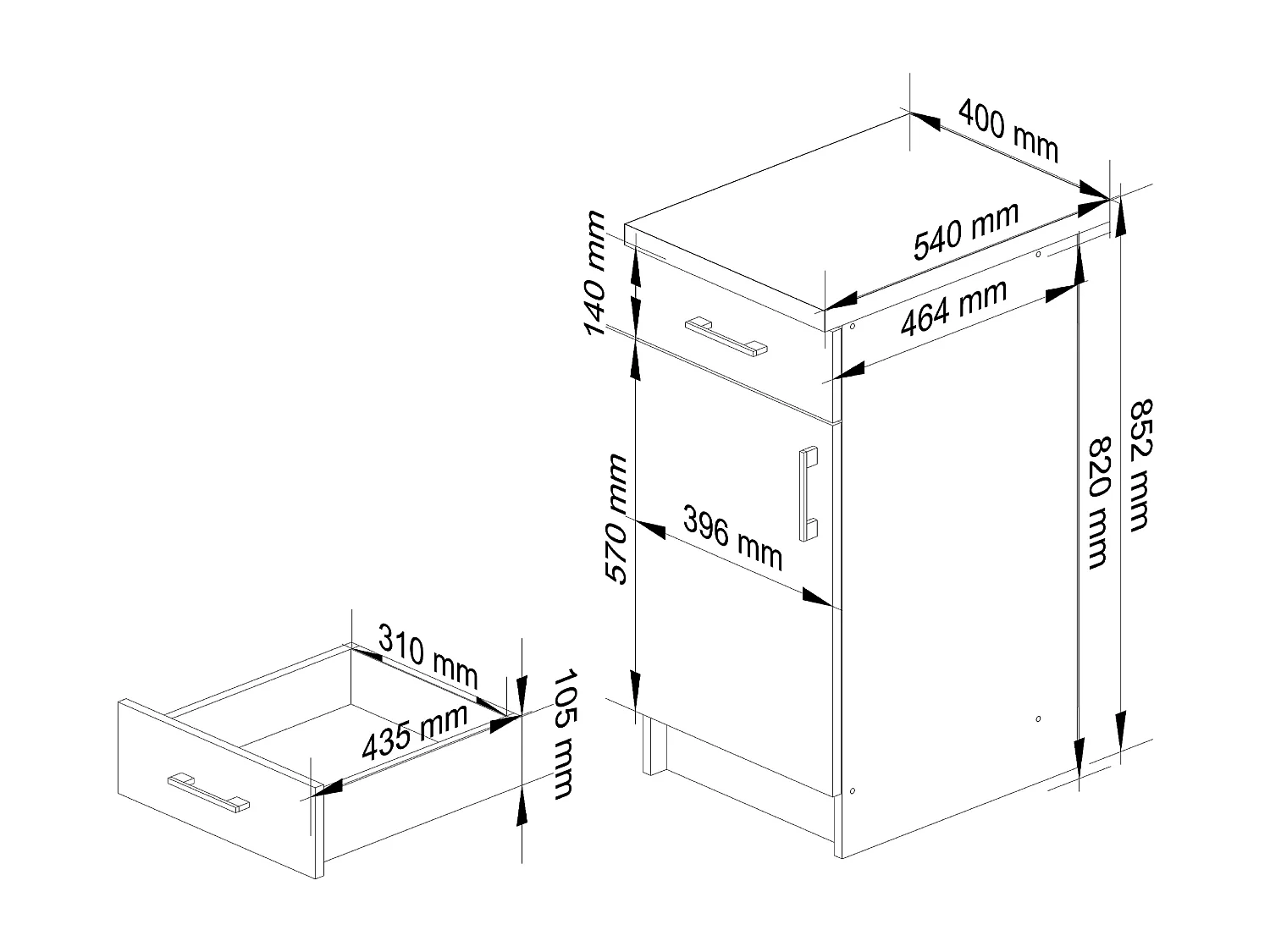 Armoires de cuisine basse AKORD S40 LIMA Blanc 40 cm 1 porte 1 tiroir façade Chêne Sonoma 2 étagères 40x44,5x82 cm