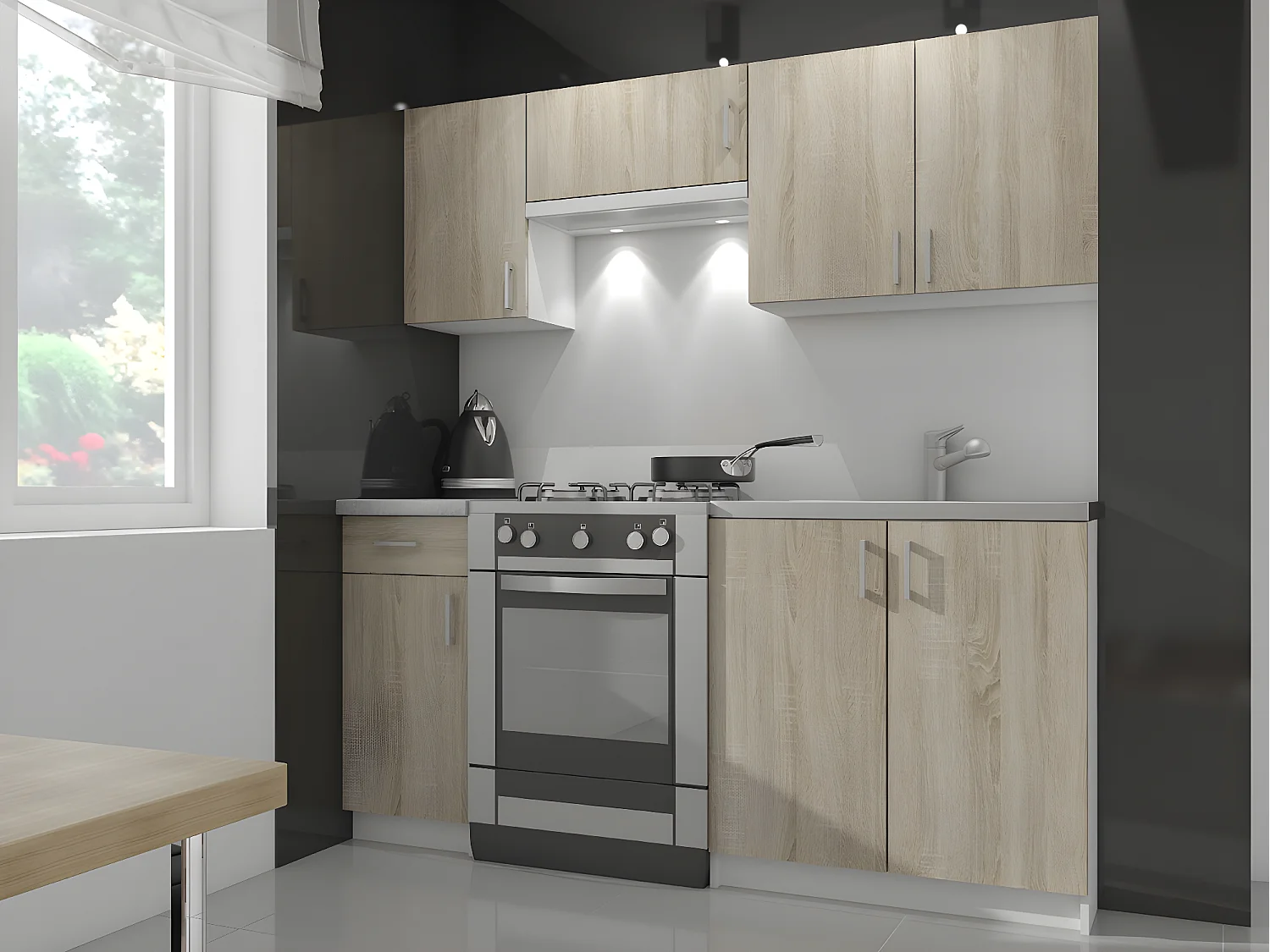 Hoek Keukenkast modulaire LIMA S90/90 / Onderkast / AKORD Furniture Factory / Wit - Sonoma Eik / 84 x 85,5 x 44,5 cm