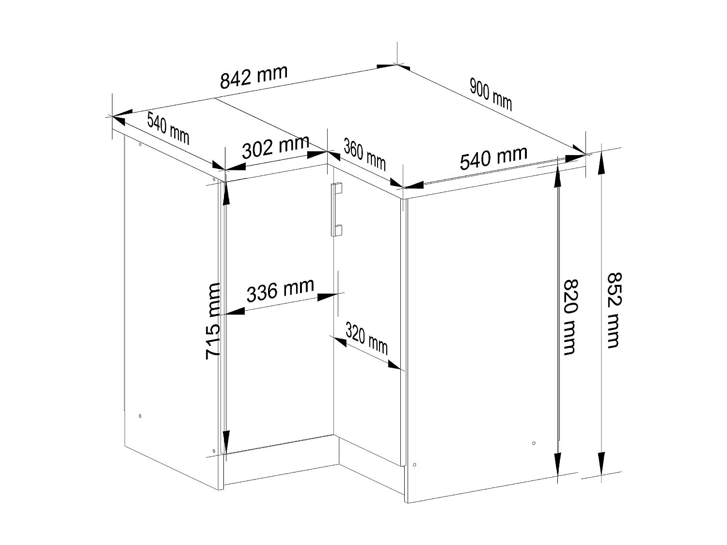 Armoires de cuisine basse AKORD S90 d'angle LIMA modul. Blanc 84 cm 2 portes façade Chêne Sonoma 2 étagères 84x44,5x85,5 cm