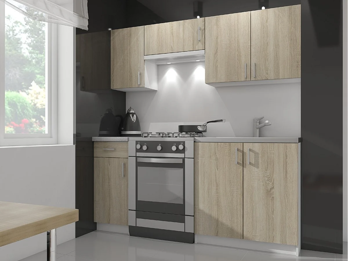 Armoires de cuisine basse AKORD S90 d'angle LIMA modul. Blanc 84 cm 2 portes façade Chêne Sonoma 2 étagères 84x44,5x85,5 cm
