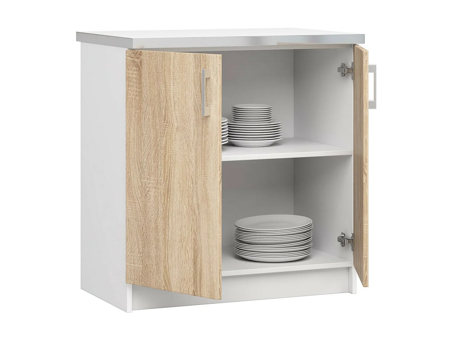 Keukenkast modulaire LIMA S80 met Verkblad / Onderkast met 2 Deuren / AKORD Furniture Factory / Wit - Sonoma Eik / 80 x 82 x 44,5 cm