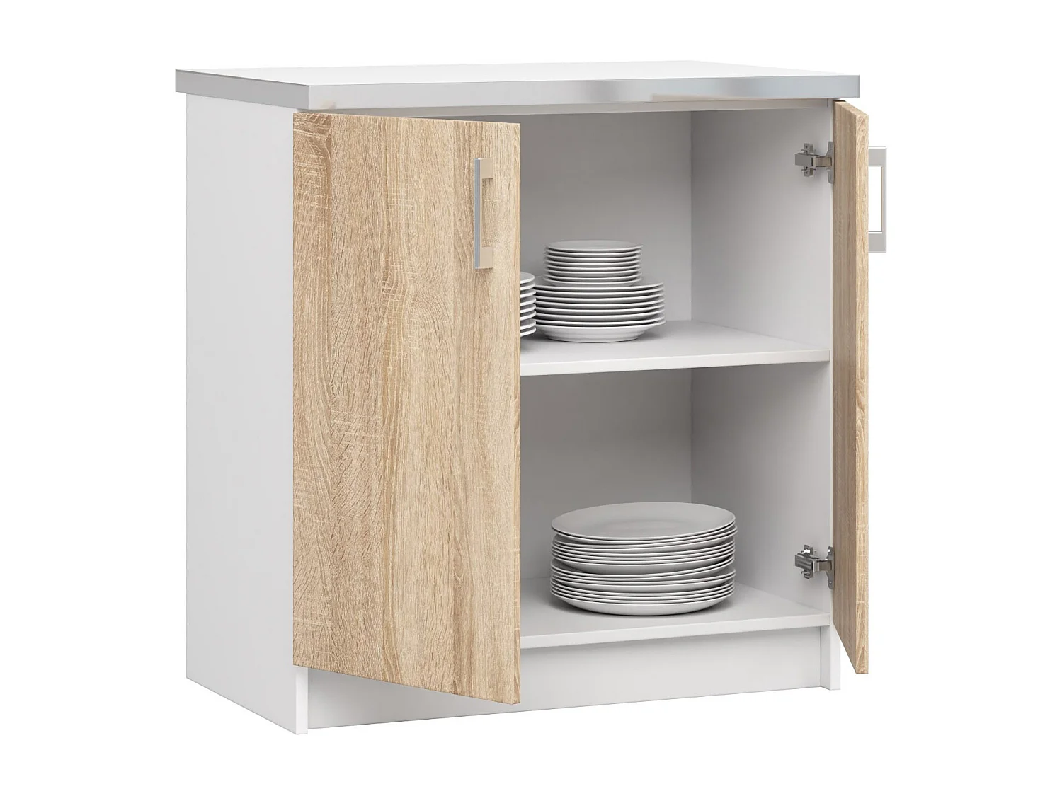Szafka kuchenna AKORD LIMA S80 z blatem Biała 80 cm 2 drzwi kolor Dąb Sonoma mat 2 półki 80x44,5x82 cm