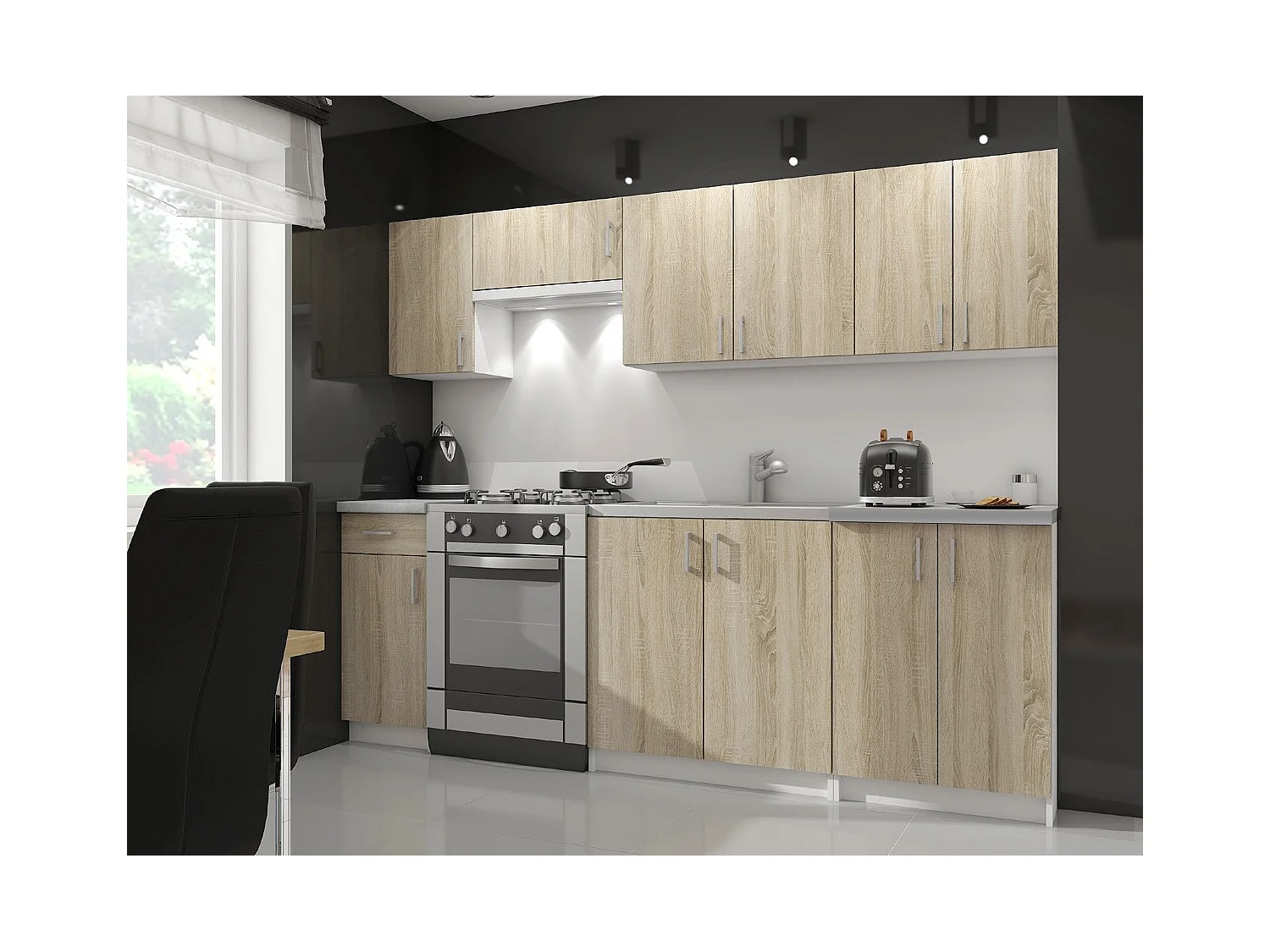 Armoires de cuisine haute AKORD W80 LIMA H720 Blanc 80 cm 2 portes façade Chêne Sonoma 2 étagères 80x30,5x72 cm