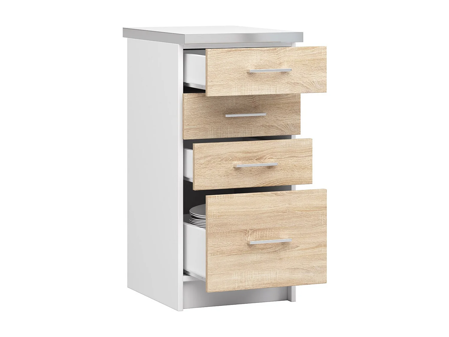 Szafka kuchenna AKORD S40 z blatem system LIMA Biała 40 cm 4 szuflady kolor Dąb Sonoma mat 40x44,5x82 cm