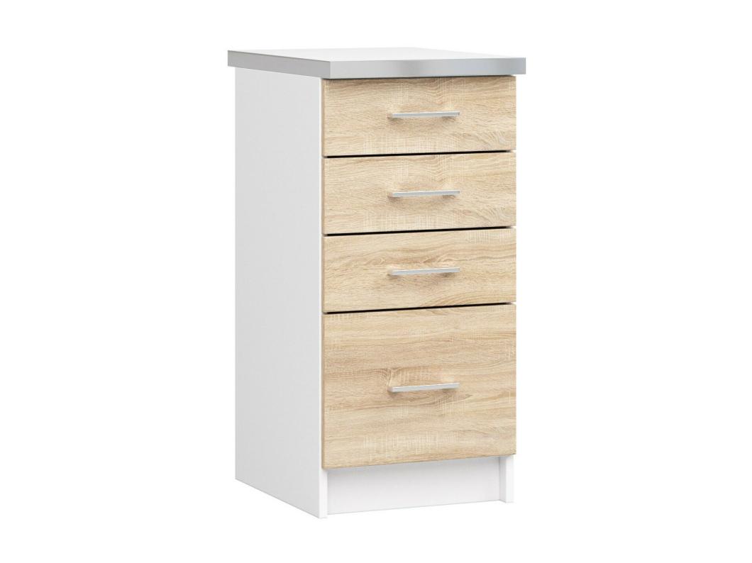 Mobile cucina modulare con piano di lavoro AKORD LIMA Bianco 40 cm 4 cassetti inserto frontale Sonoma Quercia 40x44,5x82 cm