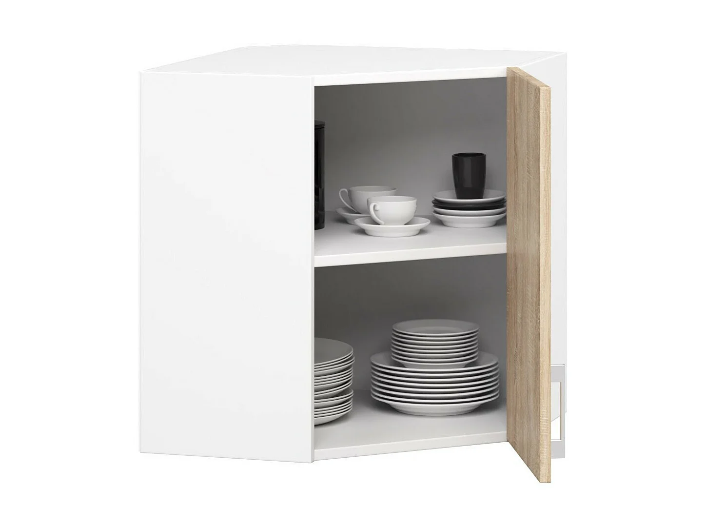 Hoekkast LIMA W60/60N - Bovenkast, Hangend, 60cm x 58cm, Mat Wit en Sonoma Eik, Zelfmontage, ABS Randen, Laminato, 1 Deur, 2 Planken, Keukenkastje, 17,5 kg